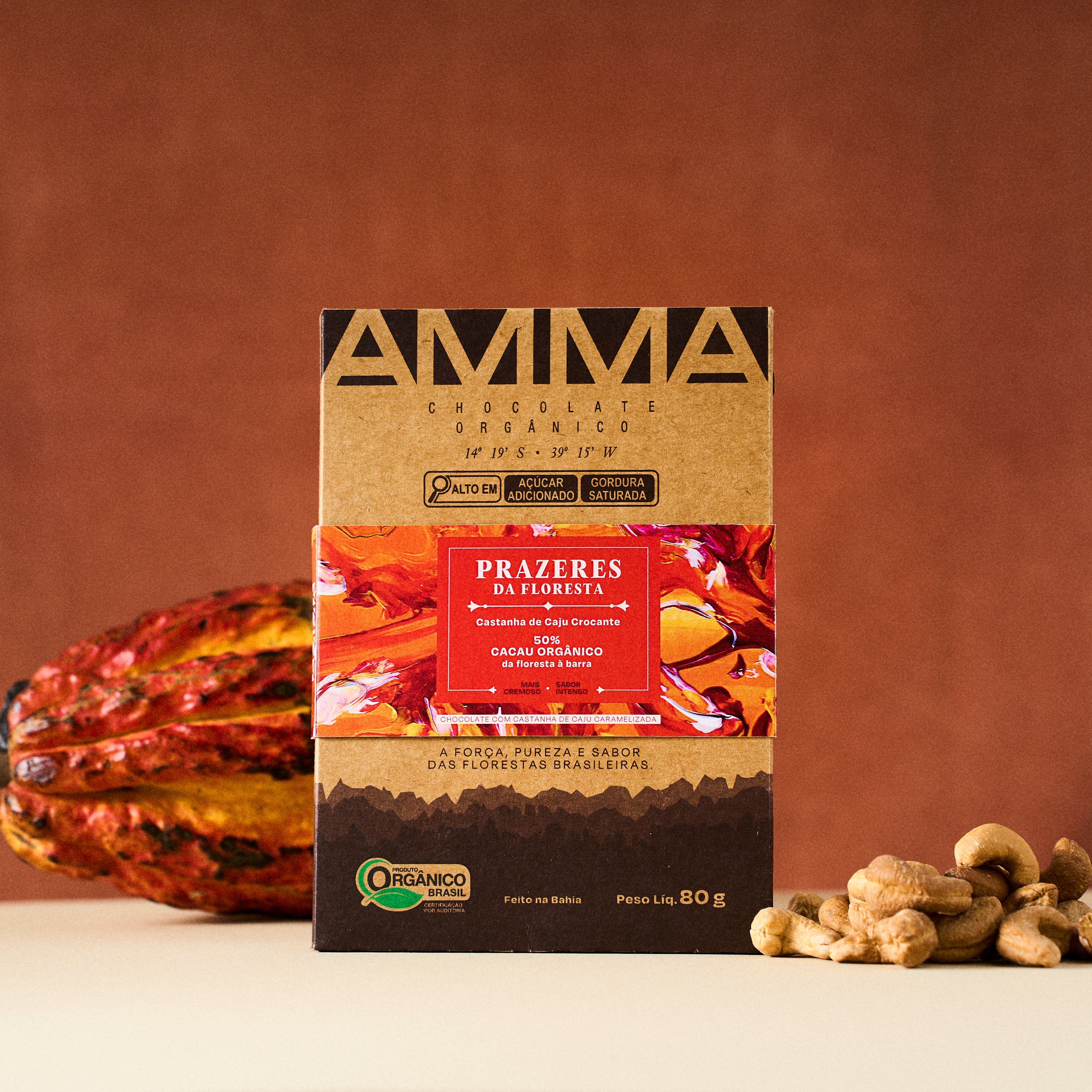 Chocolate Orgânico 50% - Castanha de Caju Crocante 80g