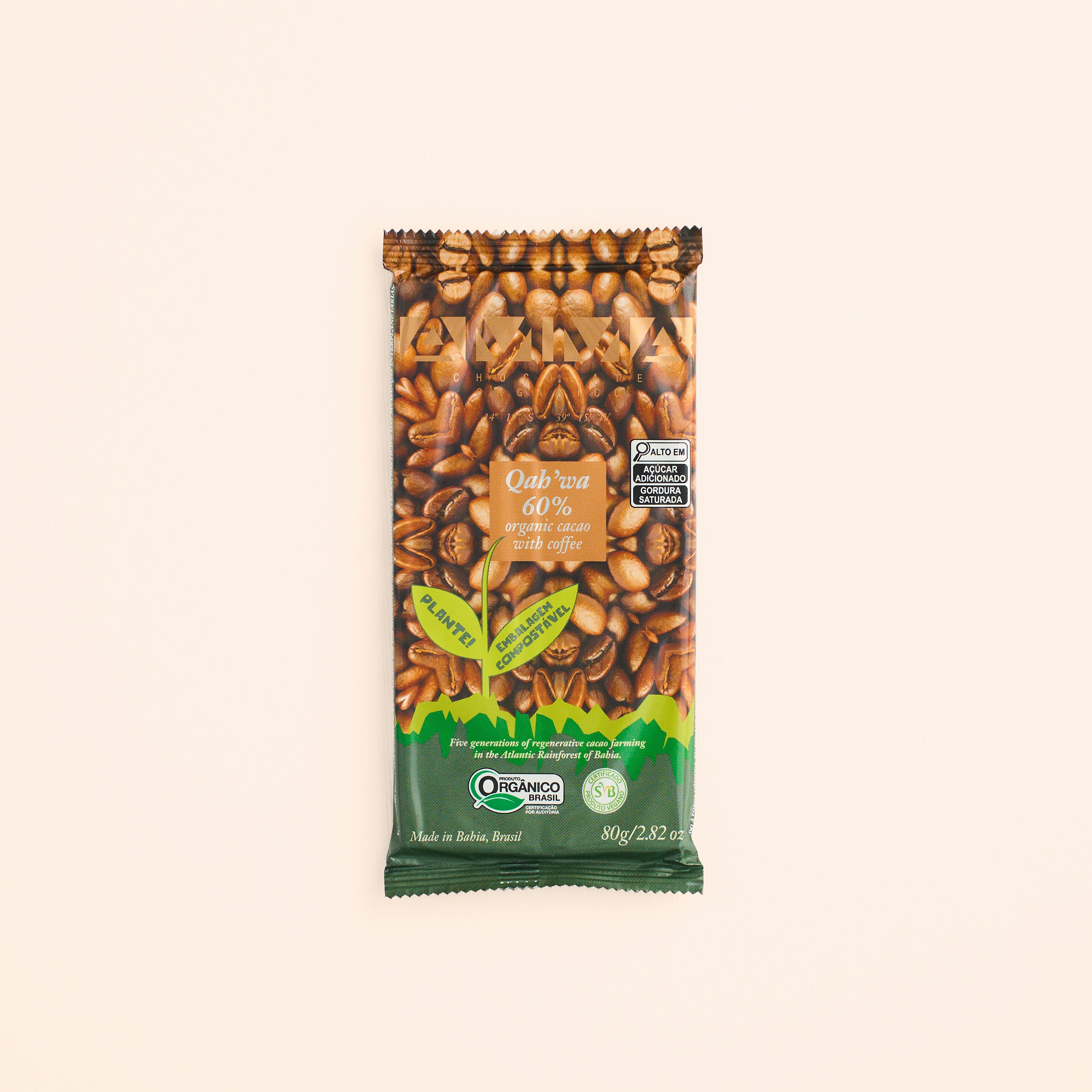 Chocolate Orgânico Qahwa 60% Cacau com Café 80g