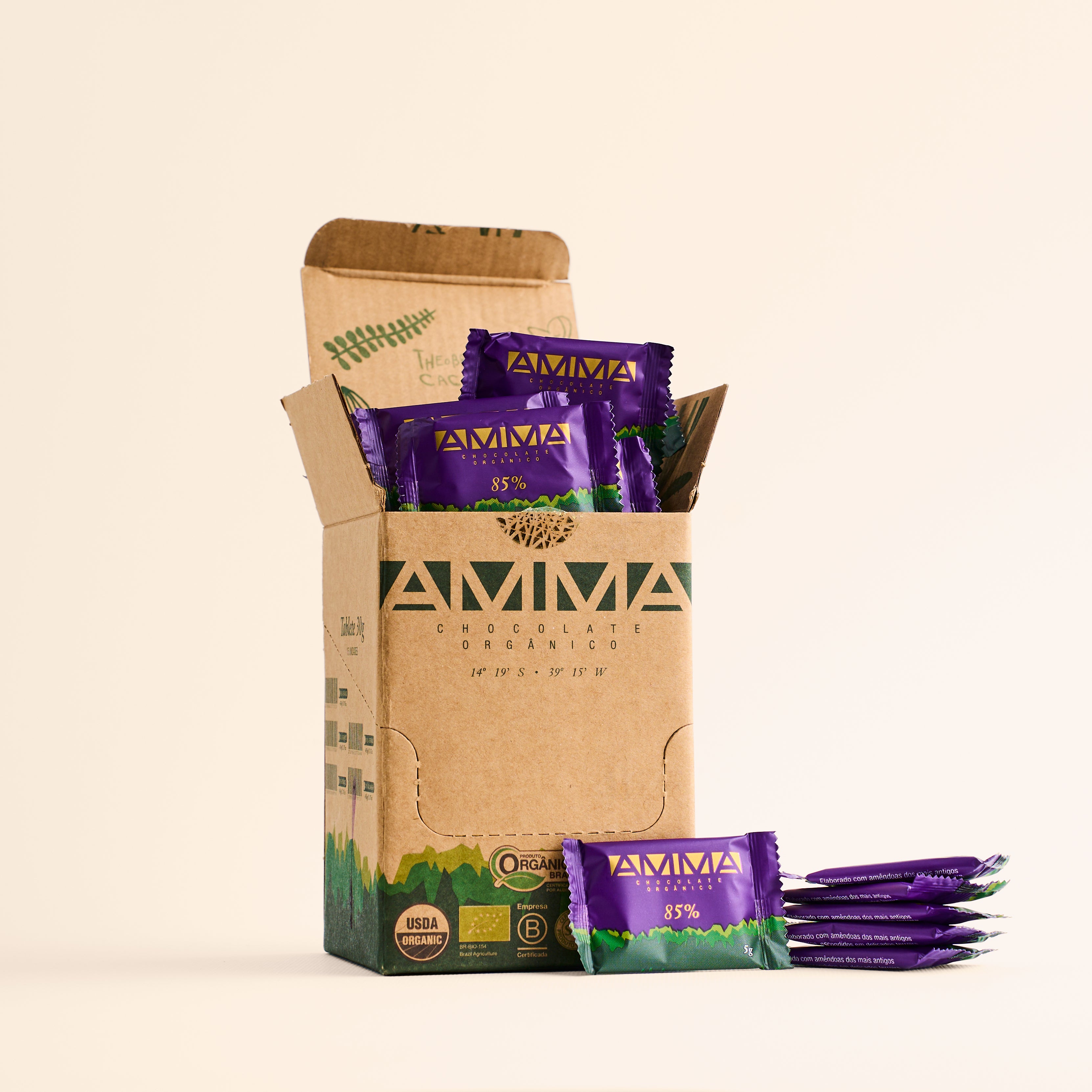 Chocolate Orgânico 85% Cacau  Square 5g  50un