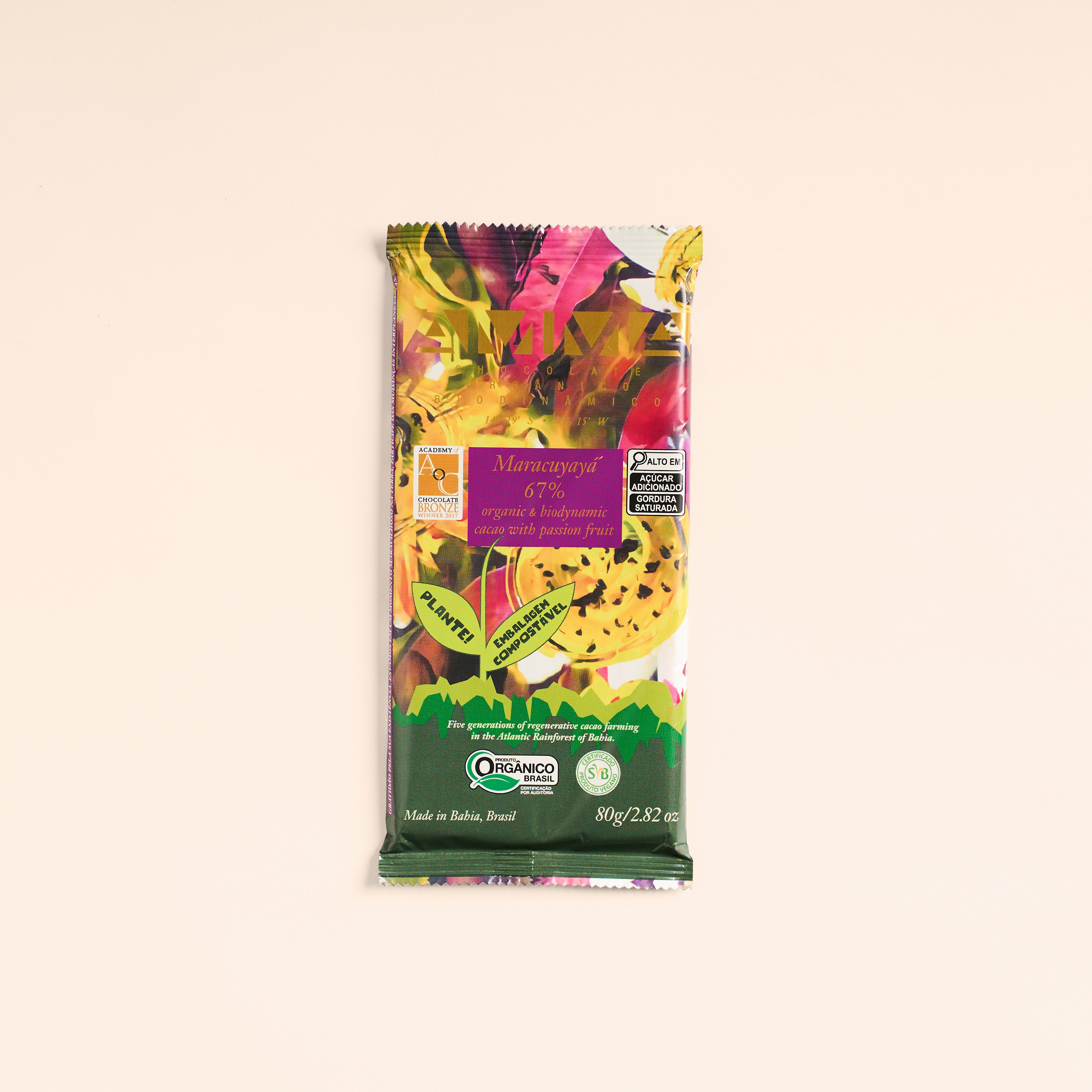 Chocolate Biodinâmico Maracuyayá 67% Cacau com Maracujá 80g