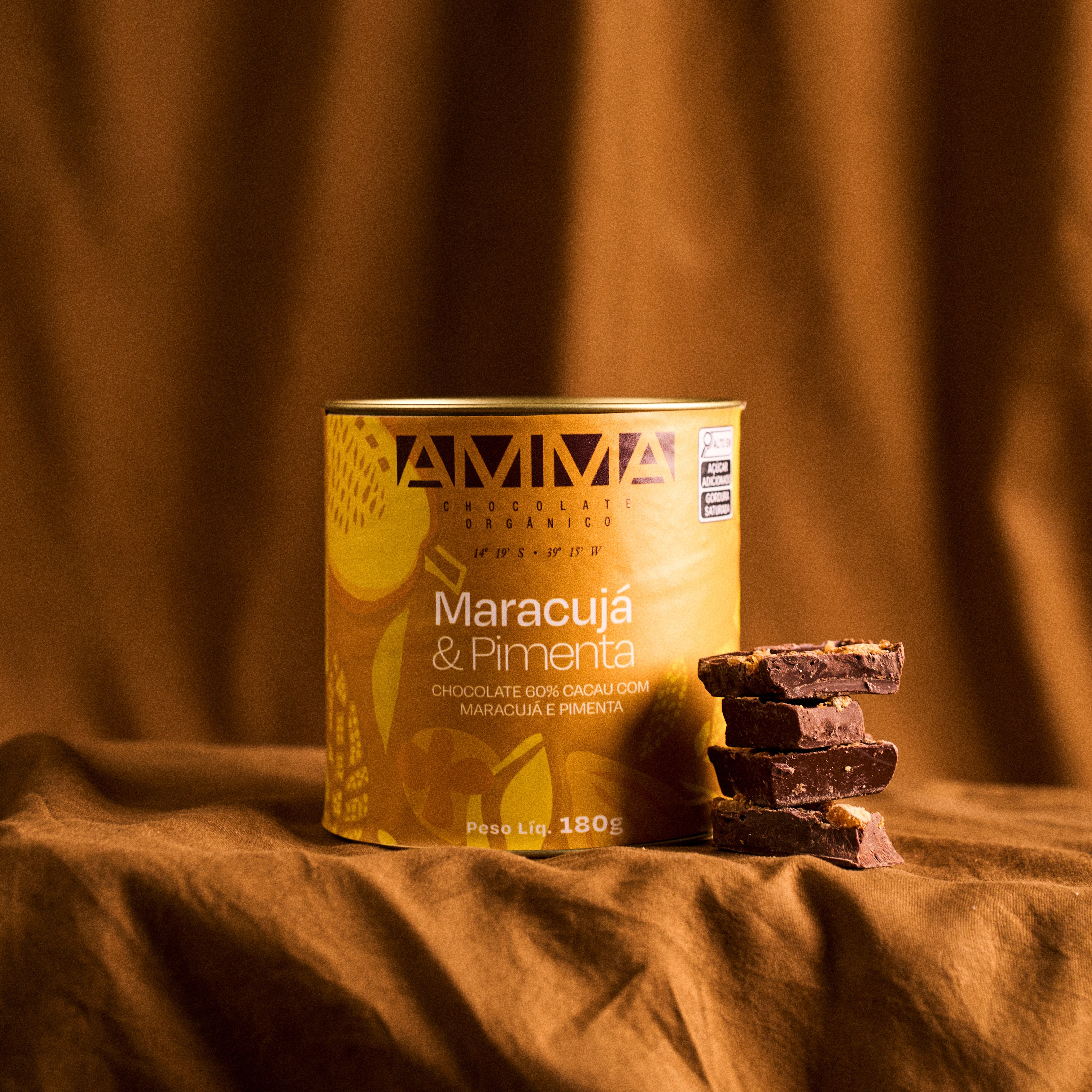 Chocolate Orgânico 60% Maracujá com pimenta - Lata 180g