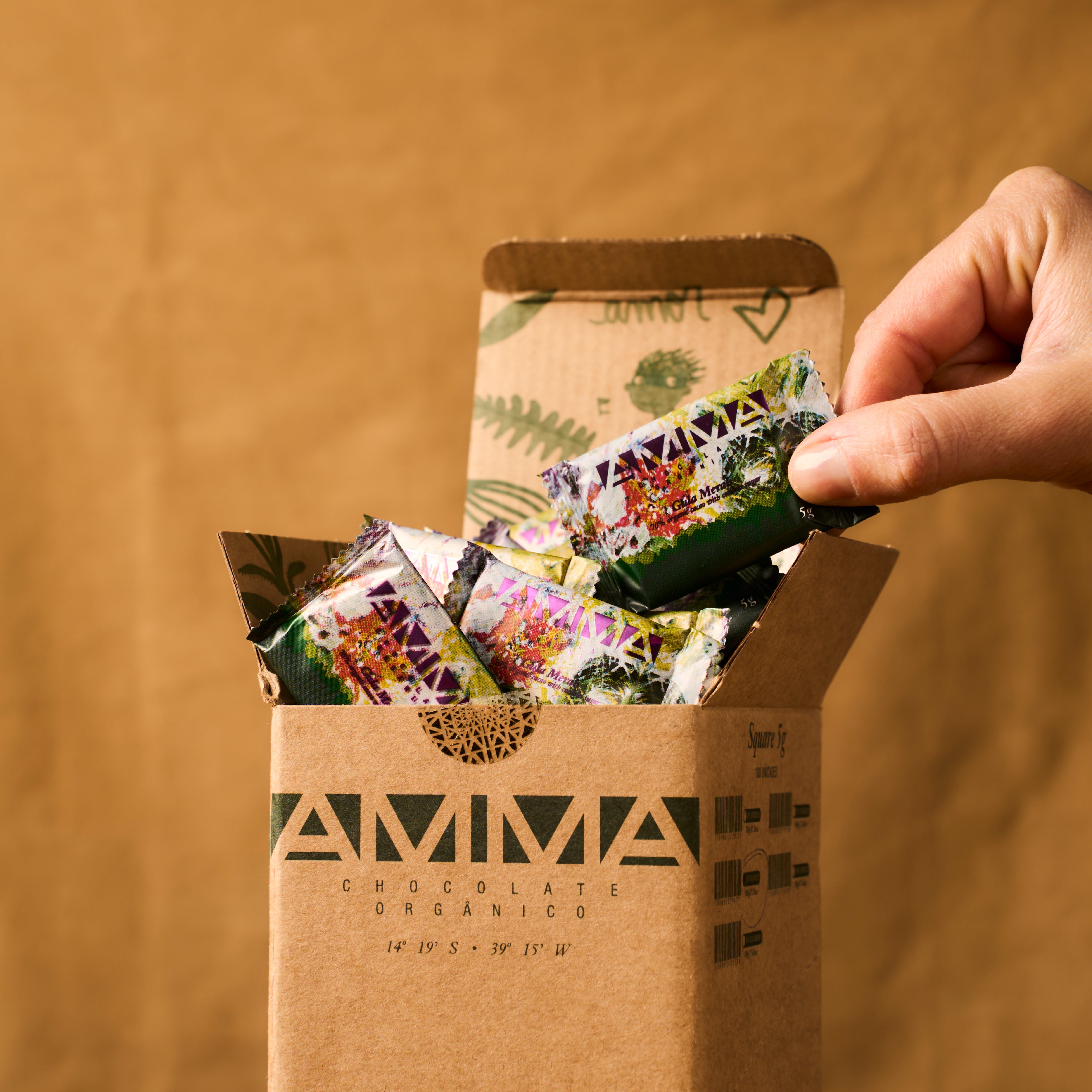 Chocolate Orgânico Gula Merah 70% Cacau  Square 5g  50un