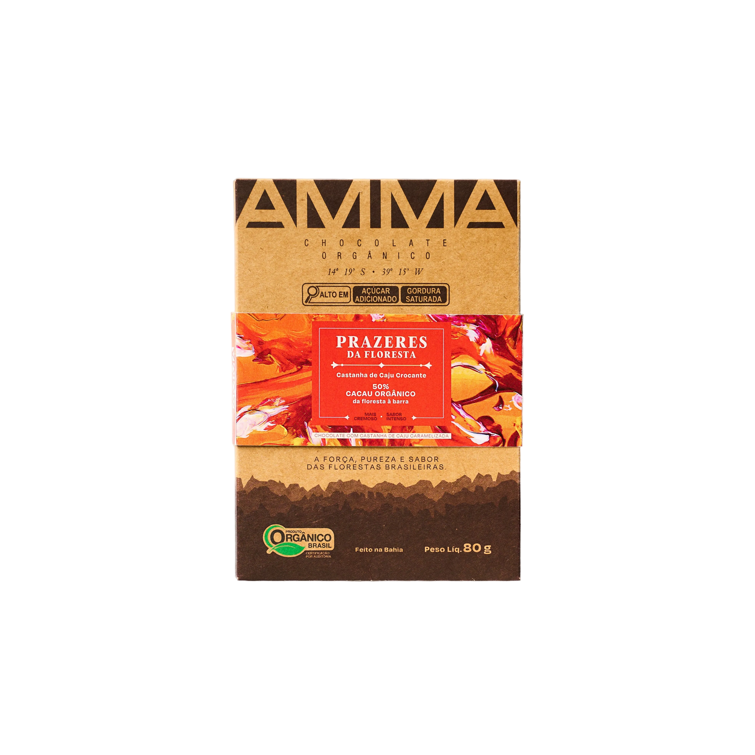 Chocolate Orgânico 50% Castanha De Caju Caramelizada 80g