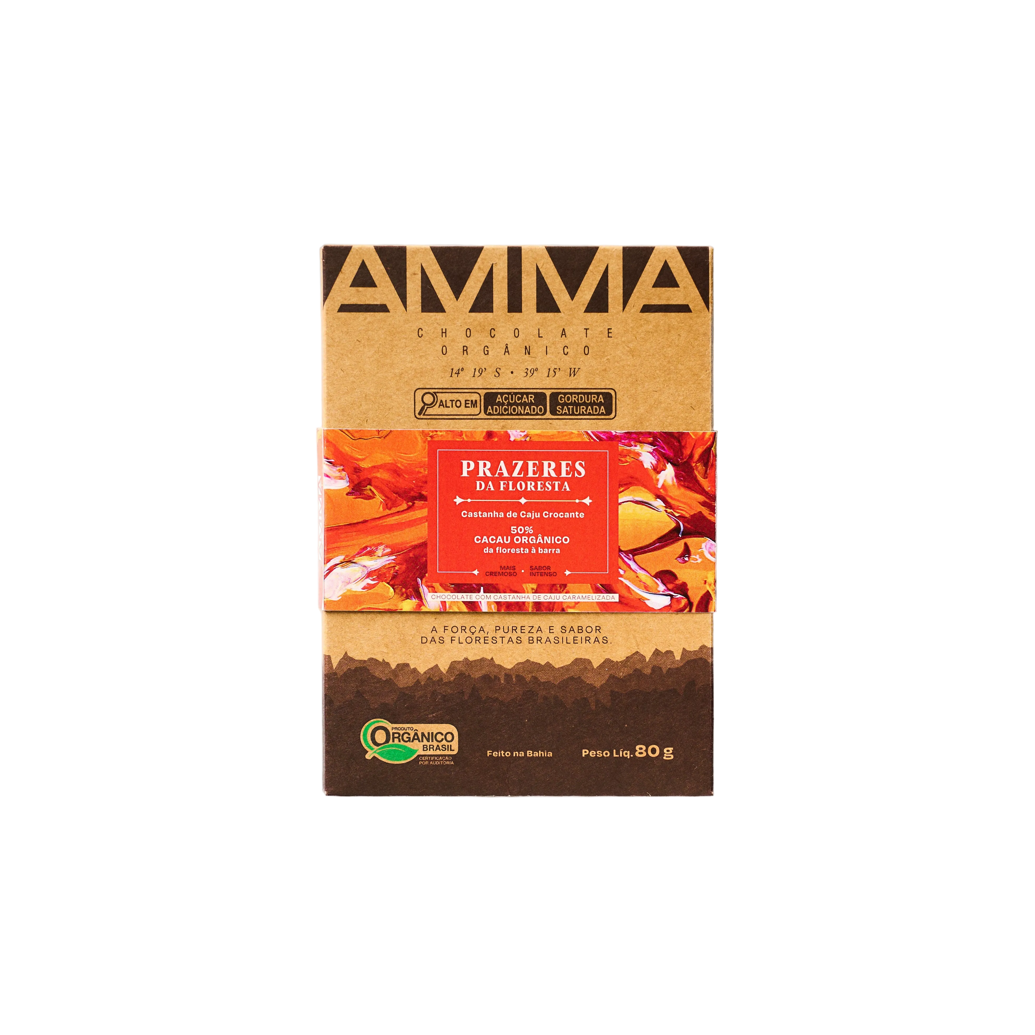 Chocolate Orgânico 50% Castanha De Caju Caramelizada 80g