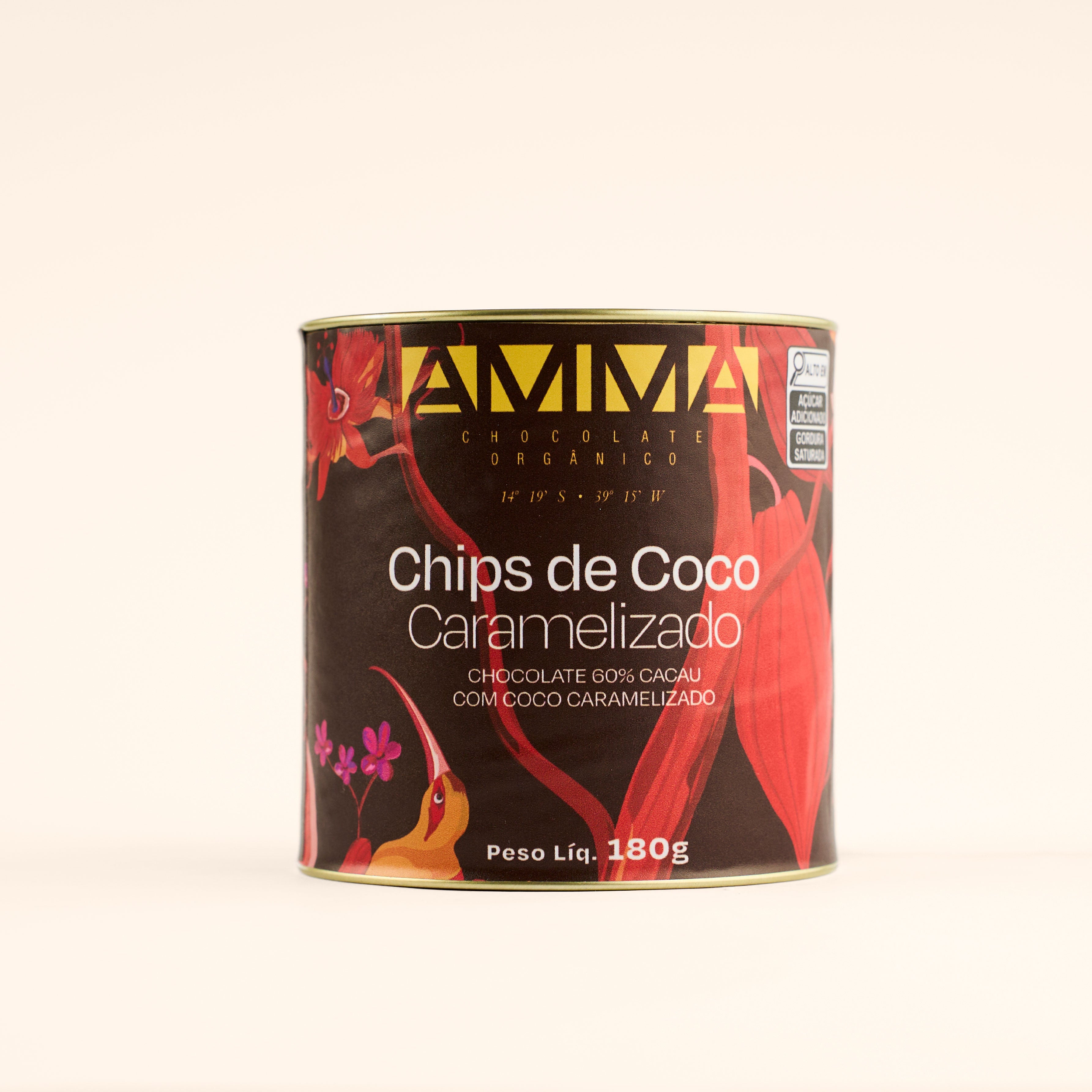 Chocolate Orgânico 60% Chips de coco caramelizado - Lata 180g