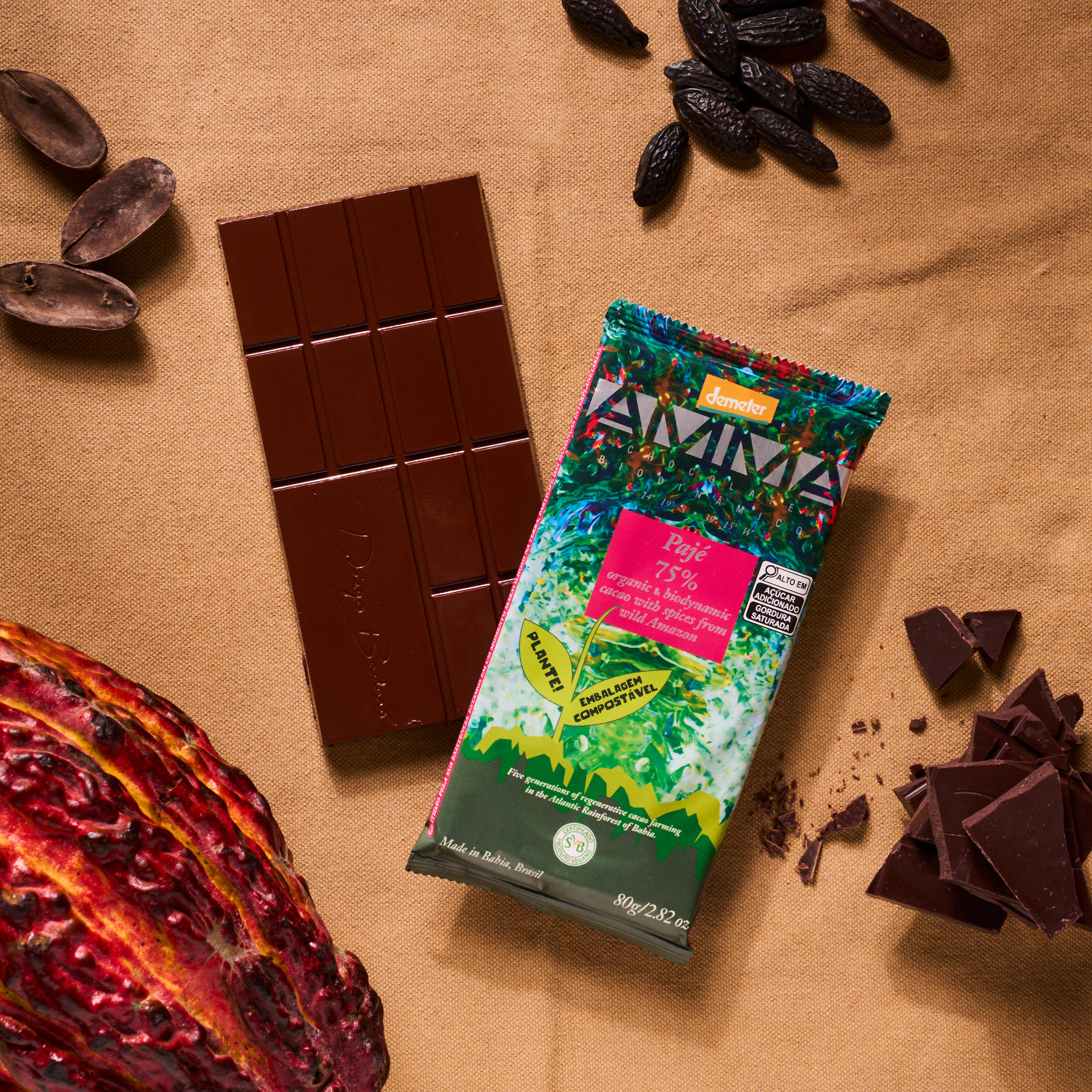 Chocolate Biodinamico Pajé 75% Cacau Com Especiarias Da Amazônia 80G
