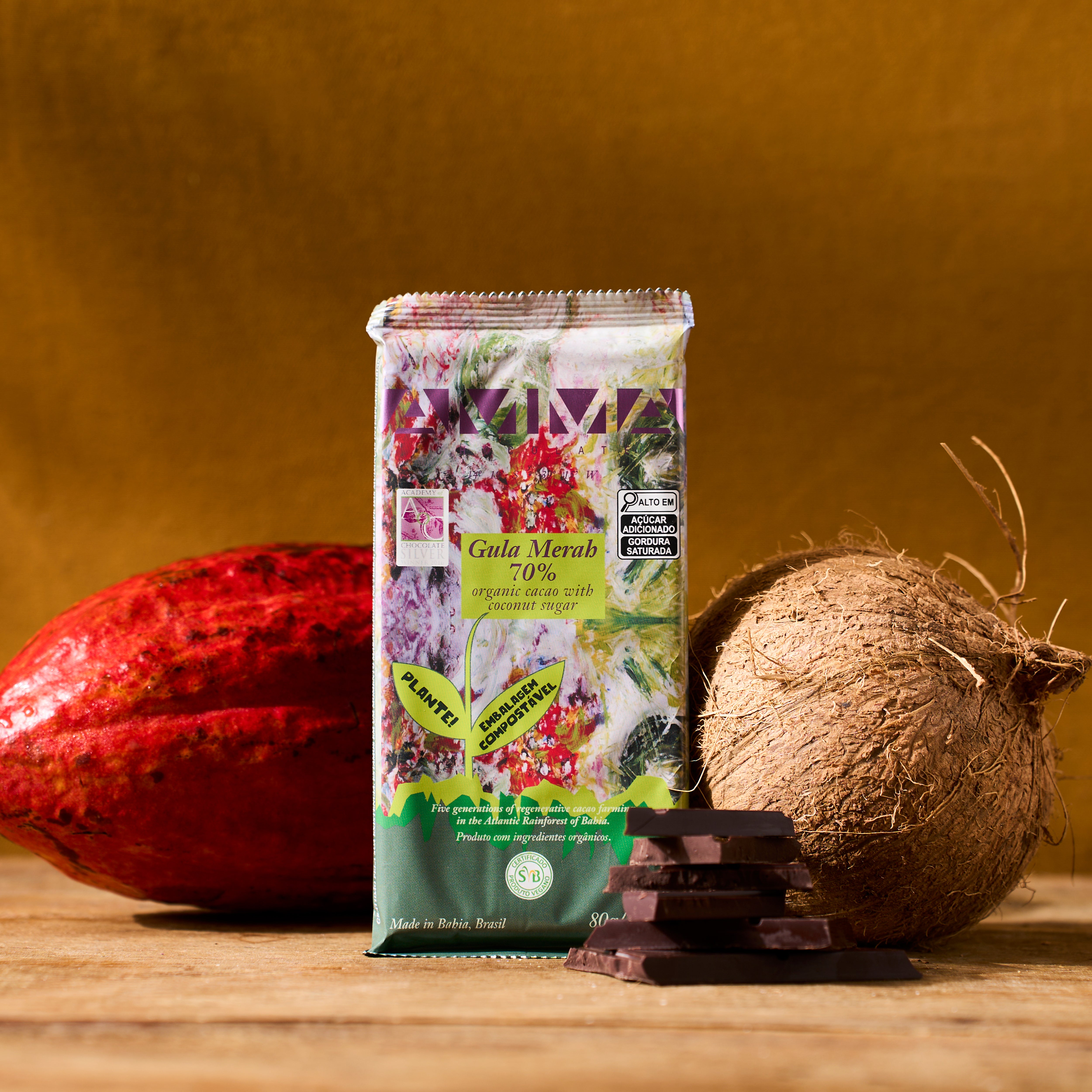 Chocolate Orgânico Gula Merah 70% Cacau com Açúcar de Coco 80g