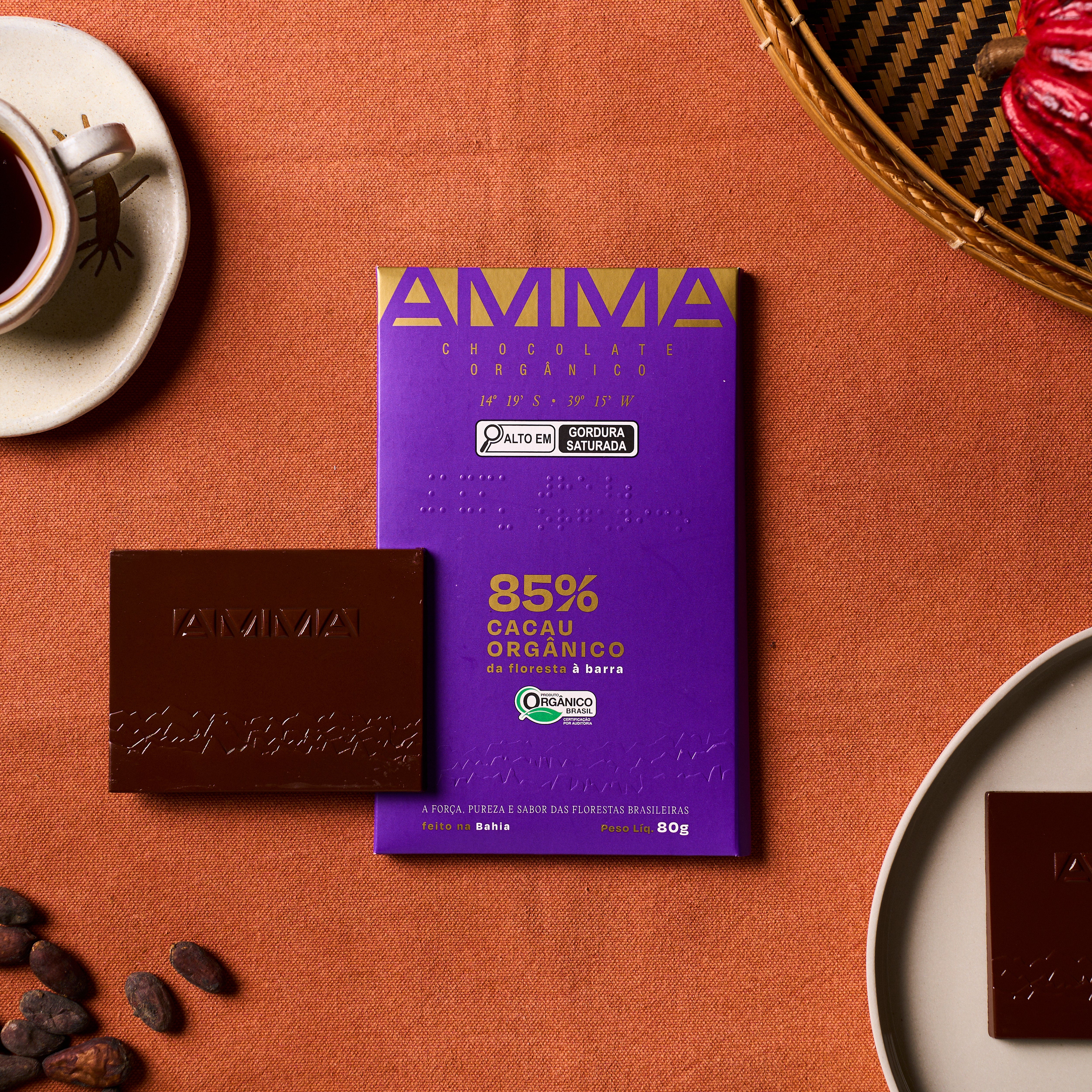 Chocolate Orgânico 85% Cacau 80G – AMMA Chocolate