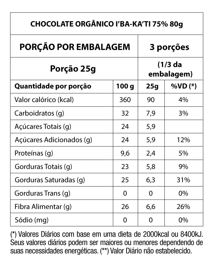 Chocolate Biodinâmico Ibakati 75% Cacau com Abacaxi 80g