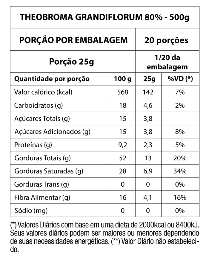 Chocolate Orgânico Theobroma grandiflorum 80% Cupuaçu 500g