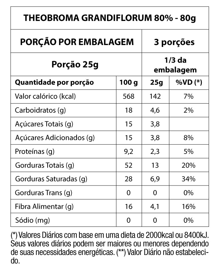 Theobroma grandiflorum Orgânico 80% Cupuaçu 80g