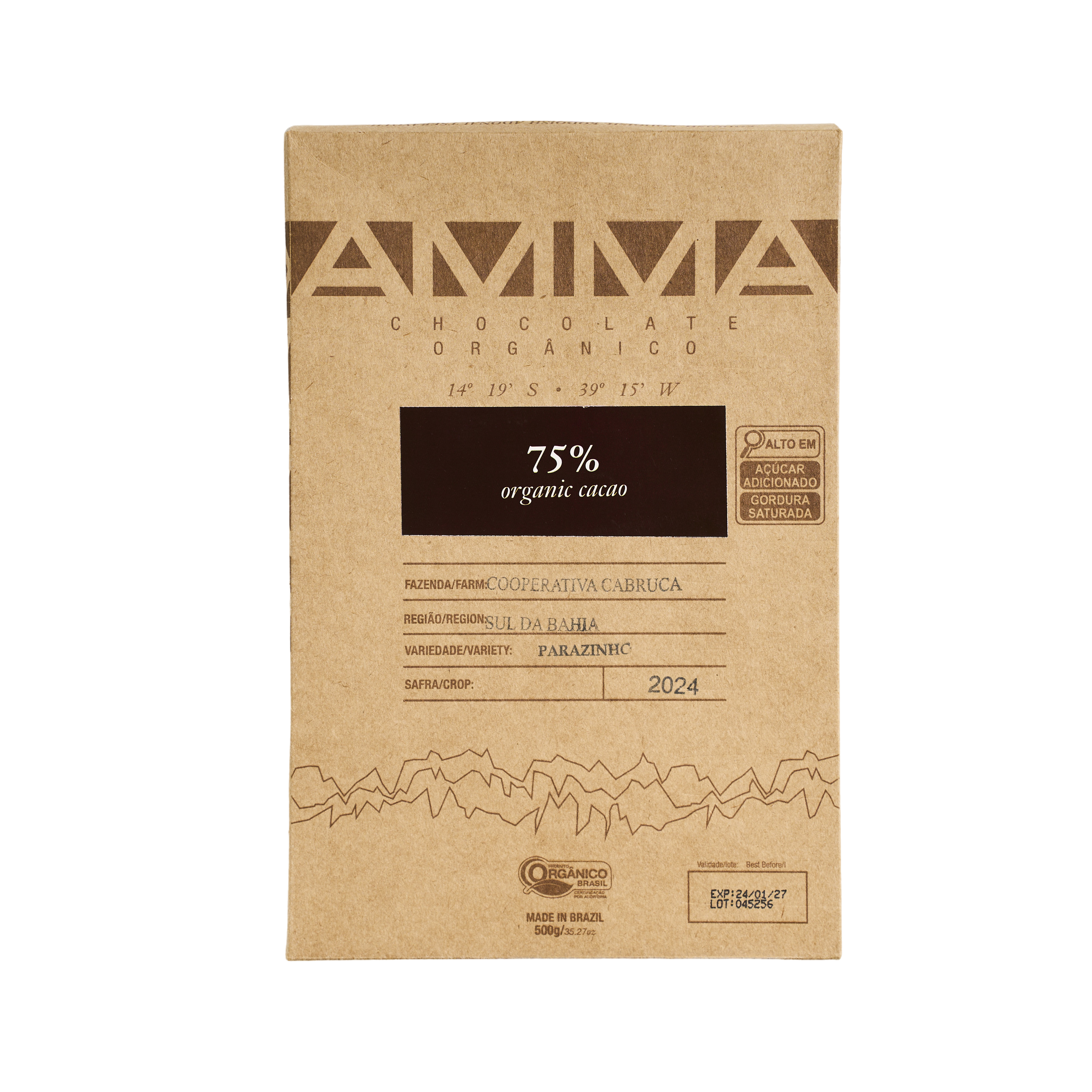 Chocolate Orgânico 75% Cacau 500g
