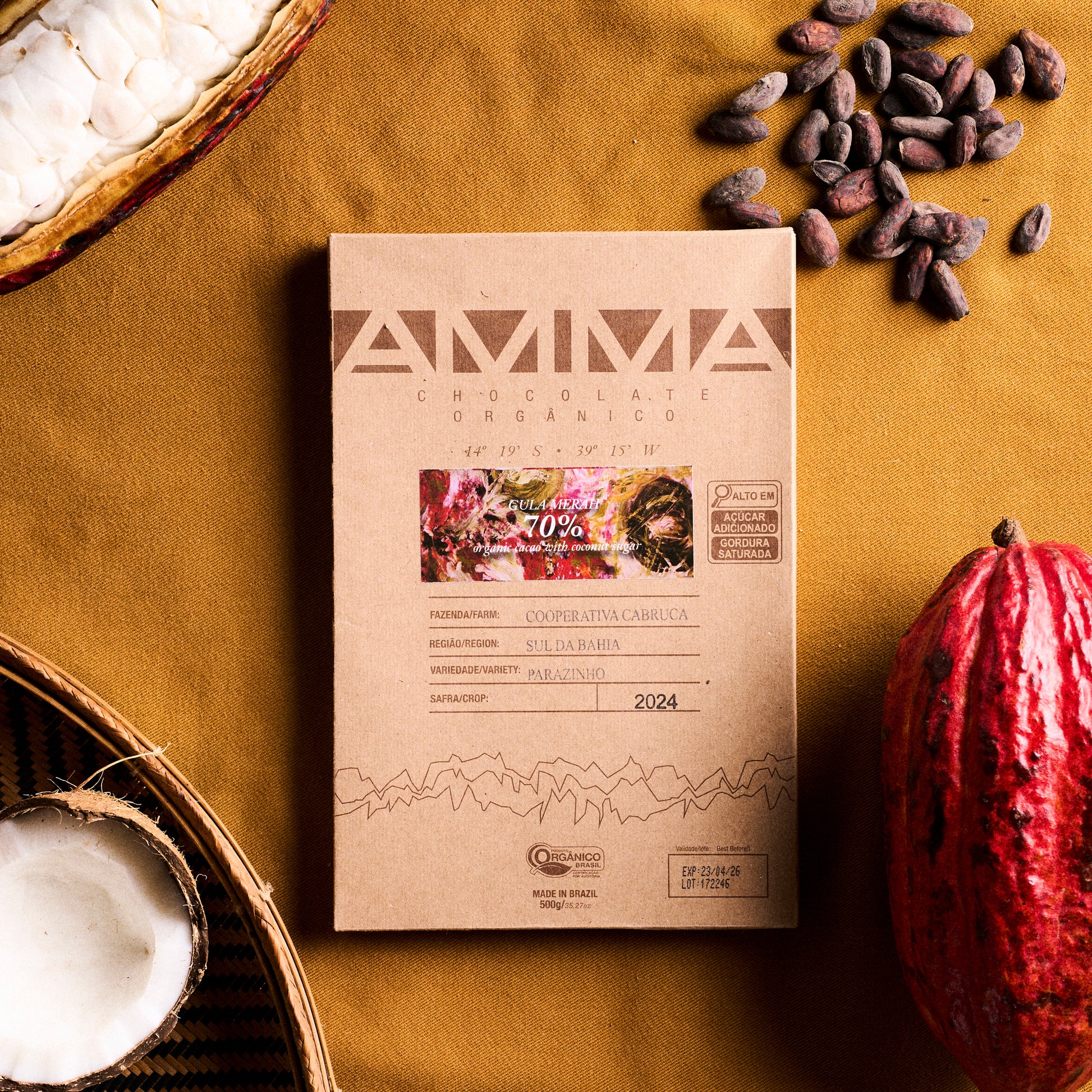 Chocolate Orgânico Gula Merah 70% Cacau com Açúcar De Coco 500g