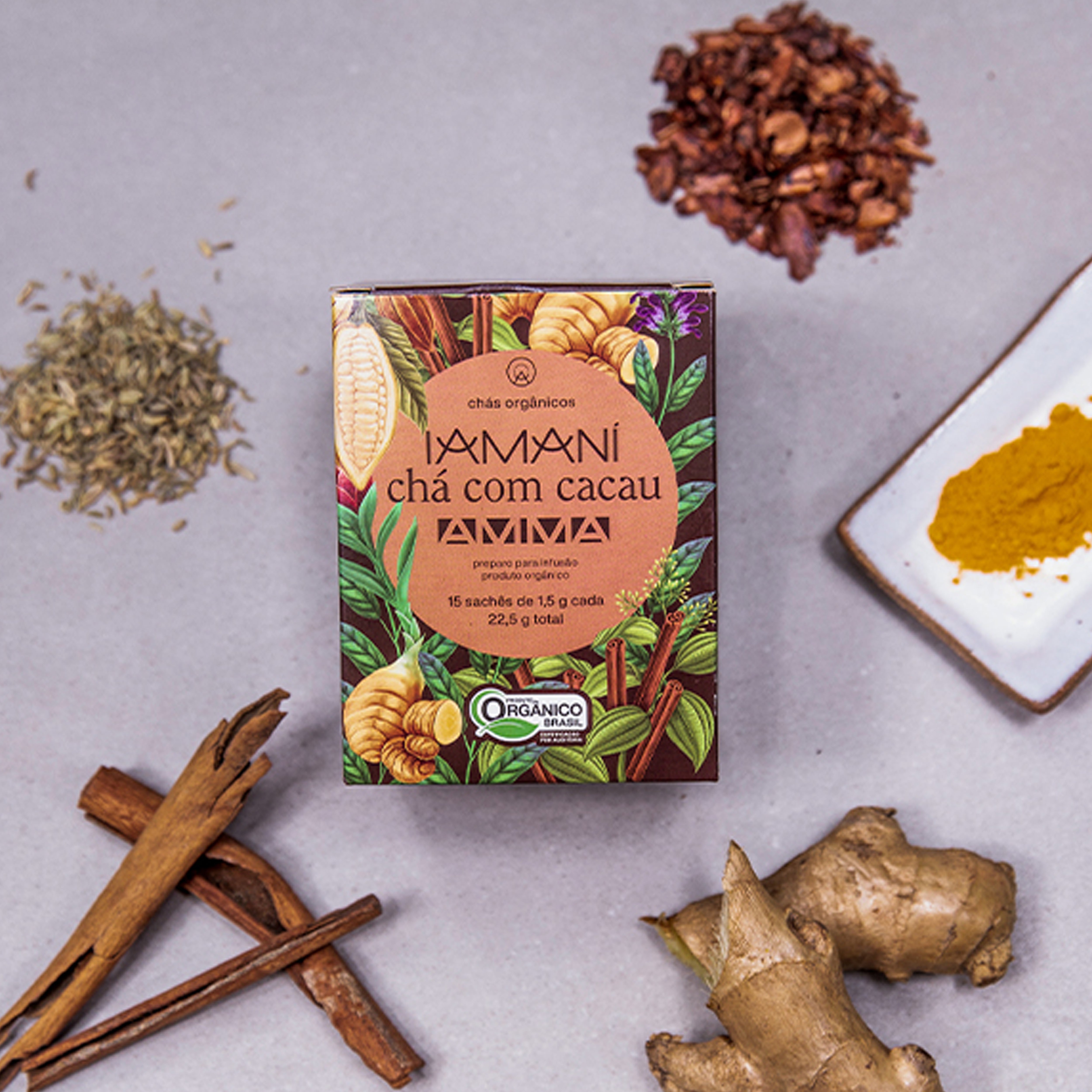Chá Orgânico com Cacau AMMA - 15 sachês 1,5g