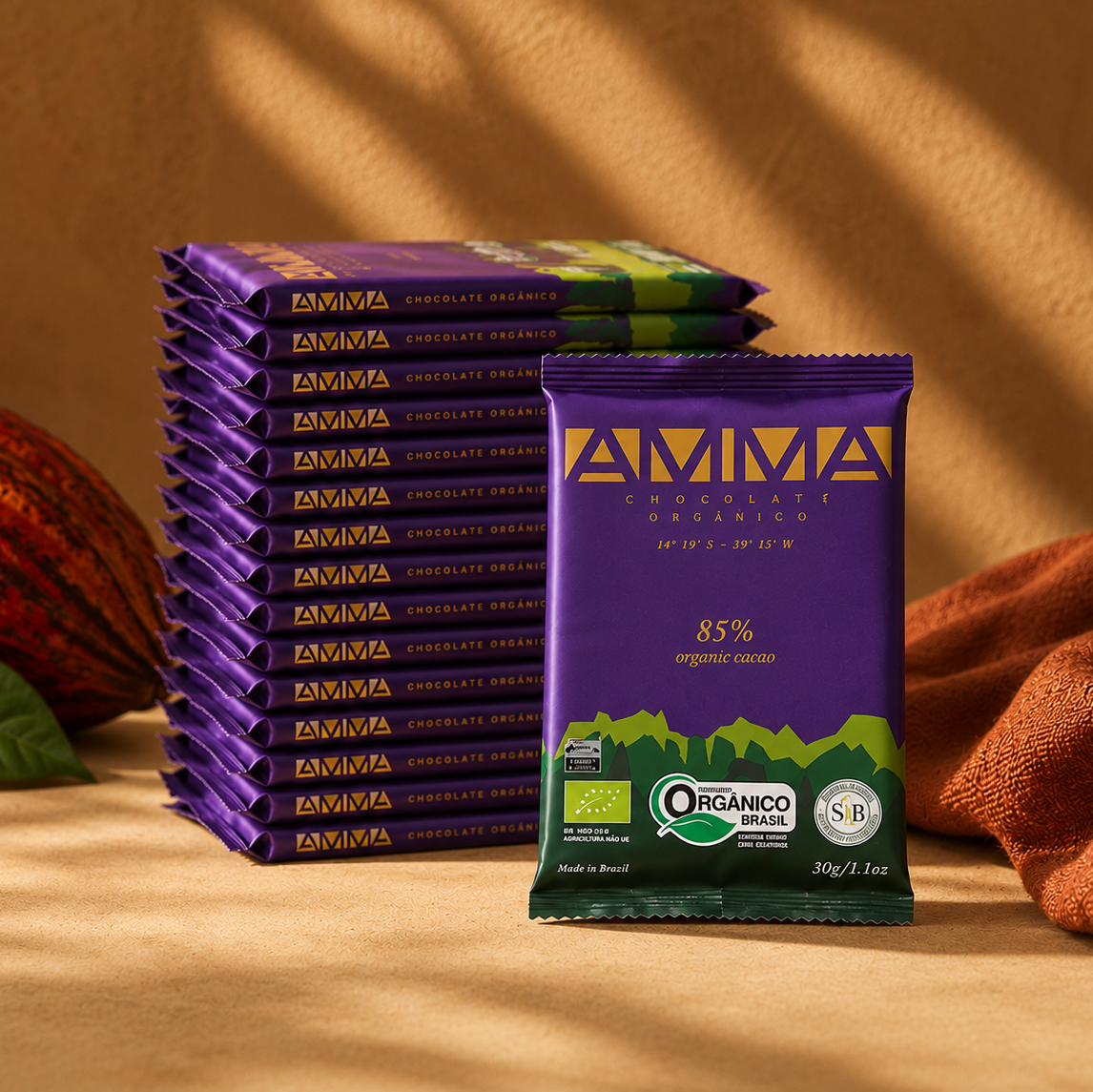Chocolate Orgânico 85% Cacau 30g - 15 unidades