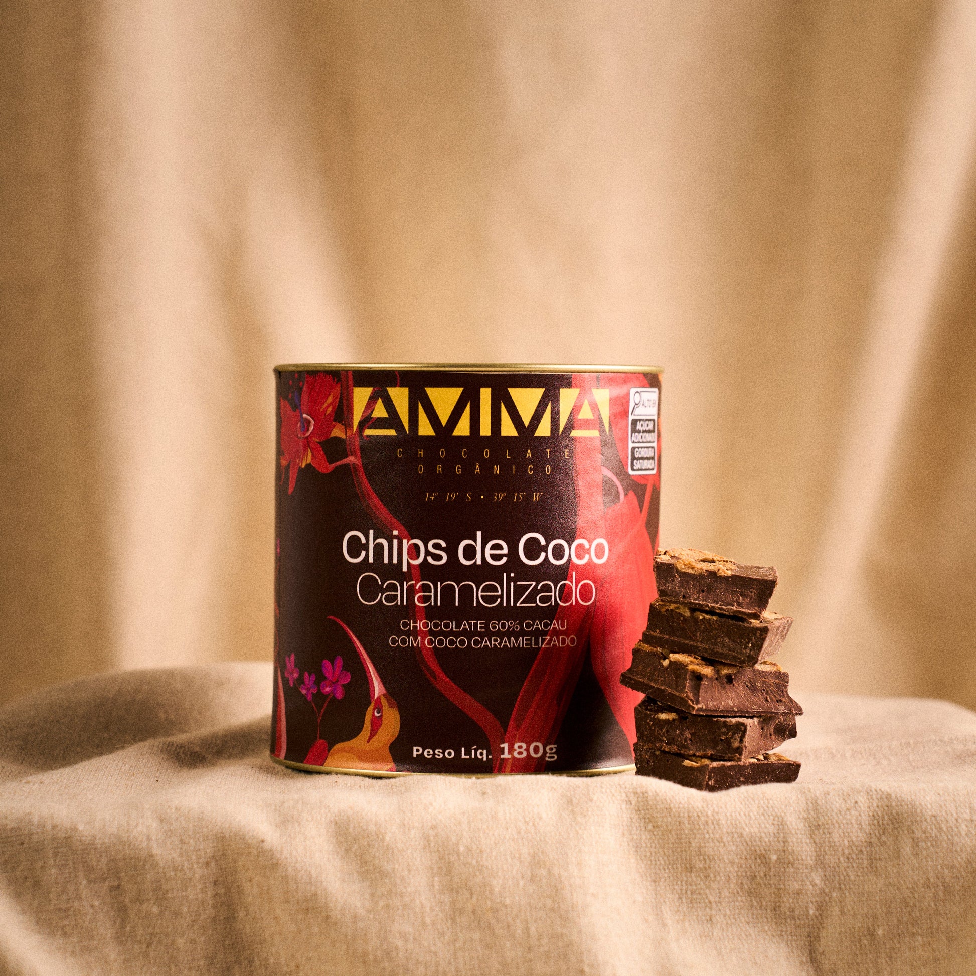 Chocolate Orgânico 60% Chips De Coco Caramelizado - Lata 180g