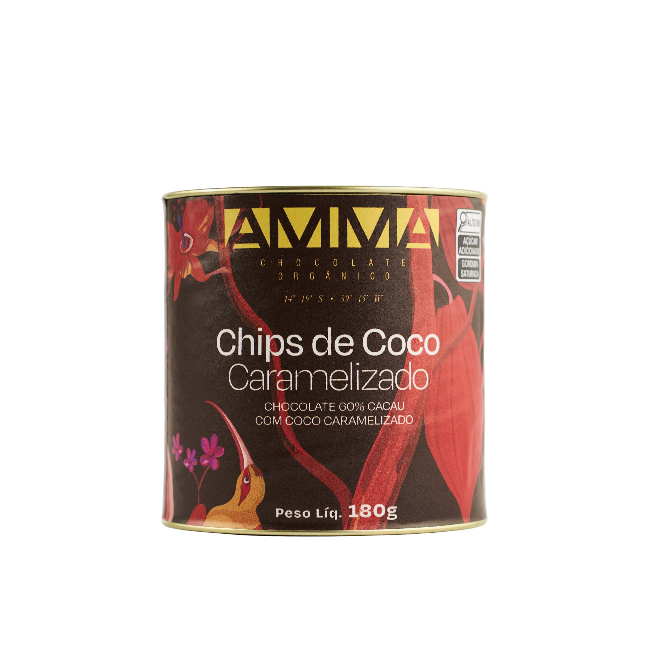 Chocolate Orgânico 60% Chips De Coco Caramelizado - Lata 180g