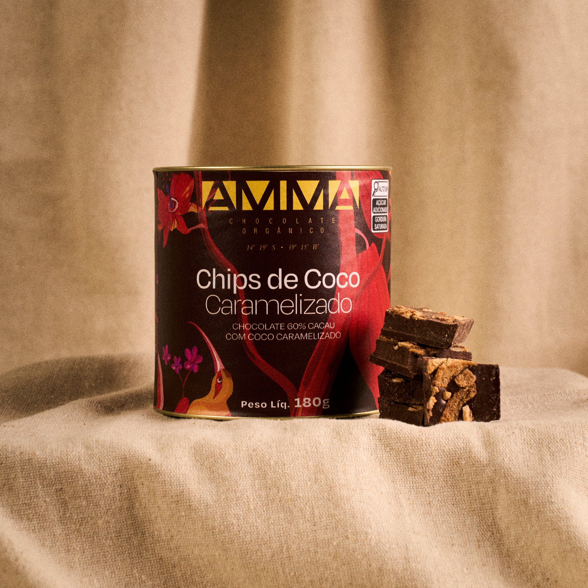 Chocolate Orgânico 60% Chips De Coco Caramelizado - Lata 180g