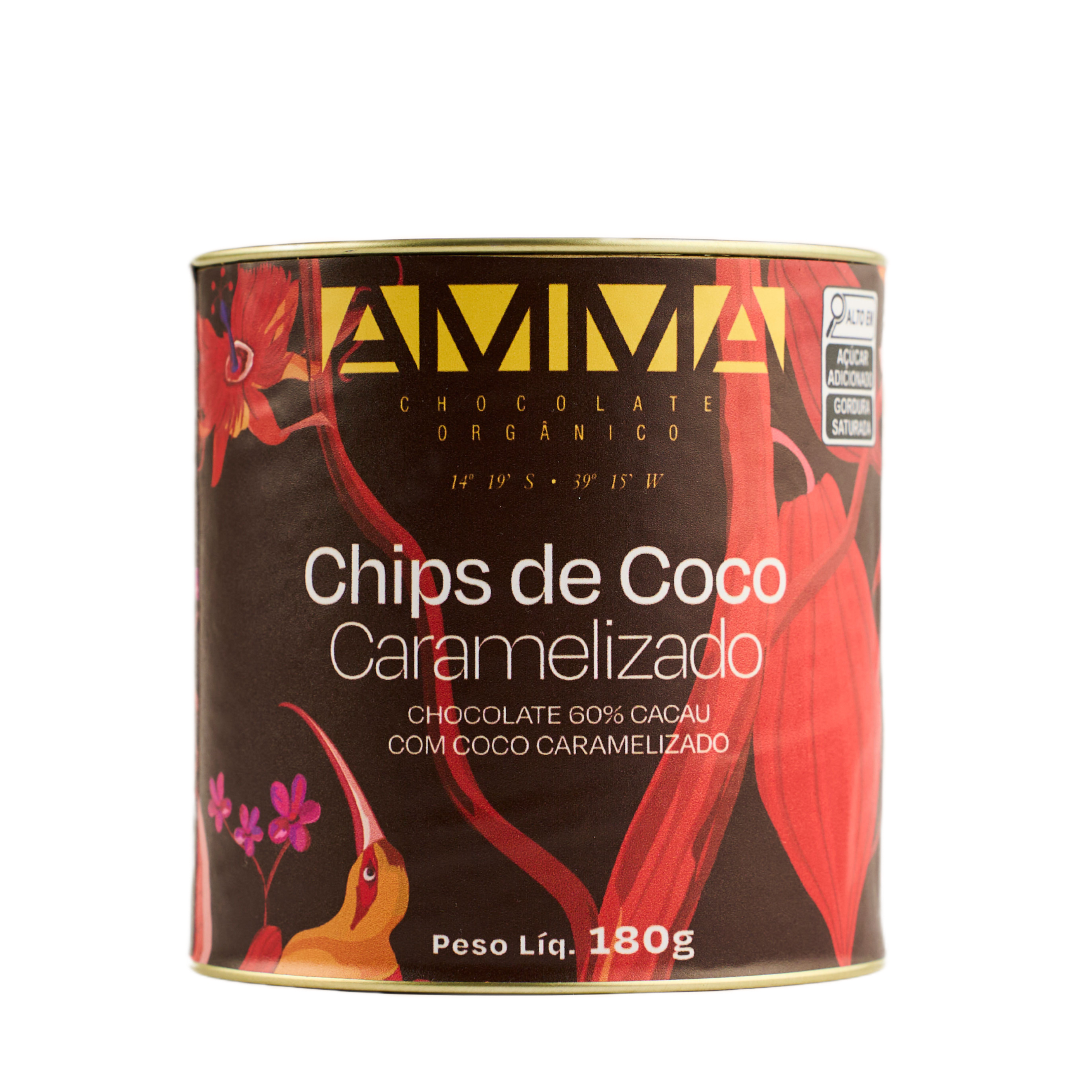 Chocolate Orgânico 60% Chips De Coco Caramelizado -  Lata 180g