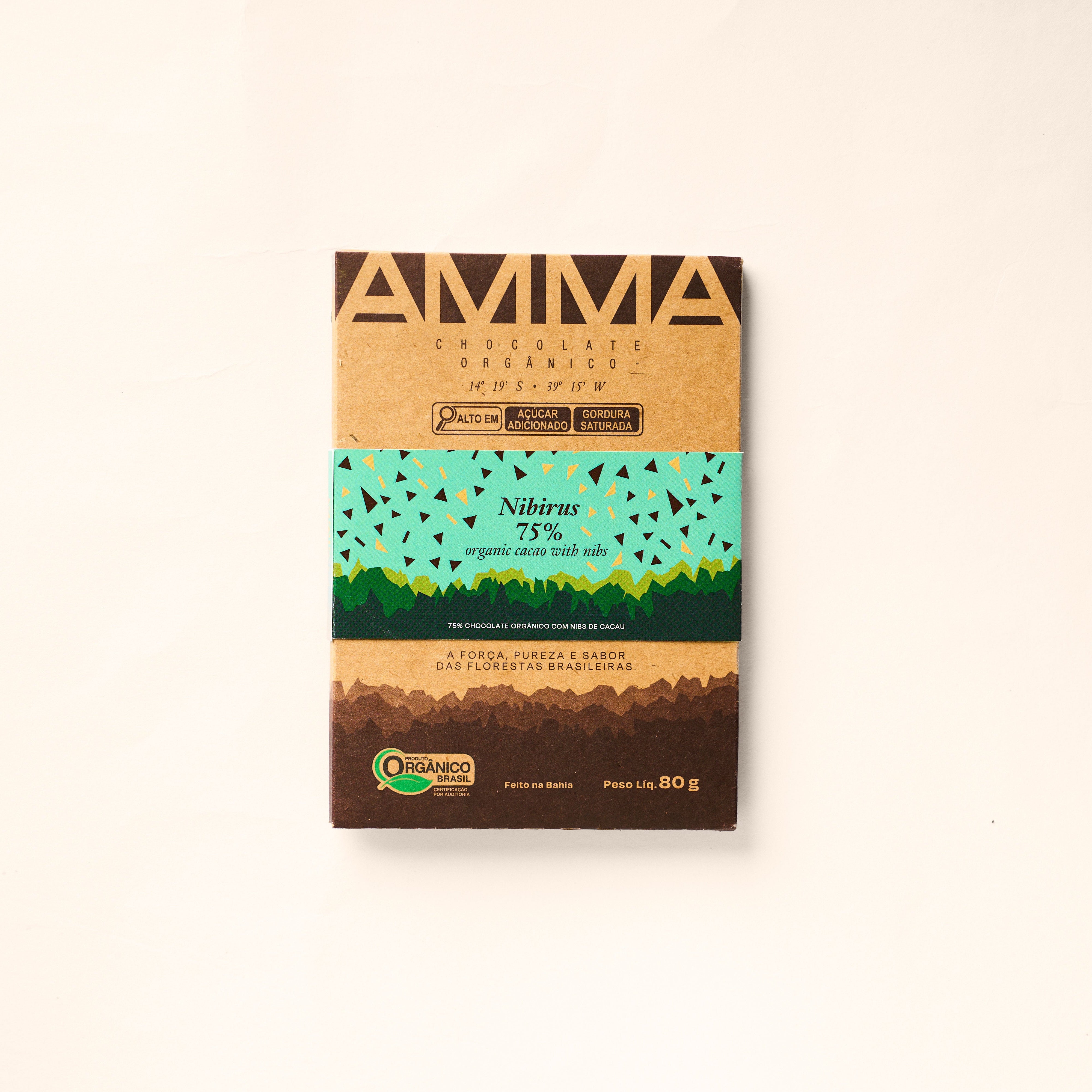 Chocolate Orgânico Nibirus 75% Cacau Com Nibs 80g