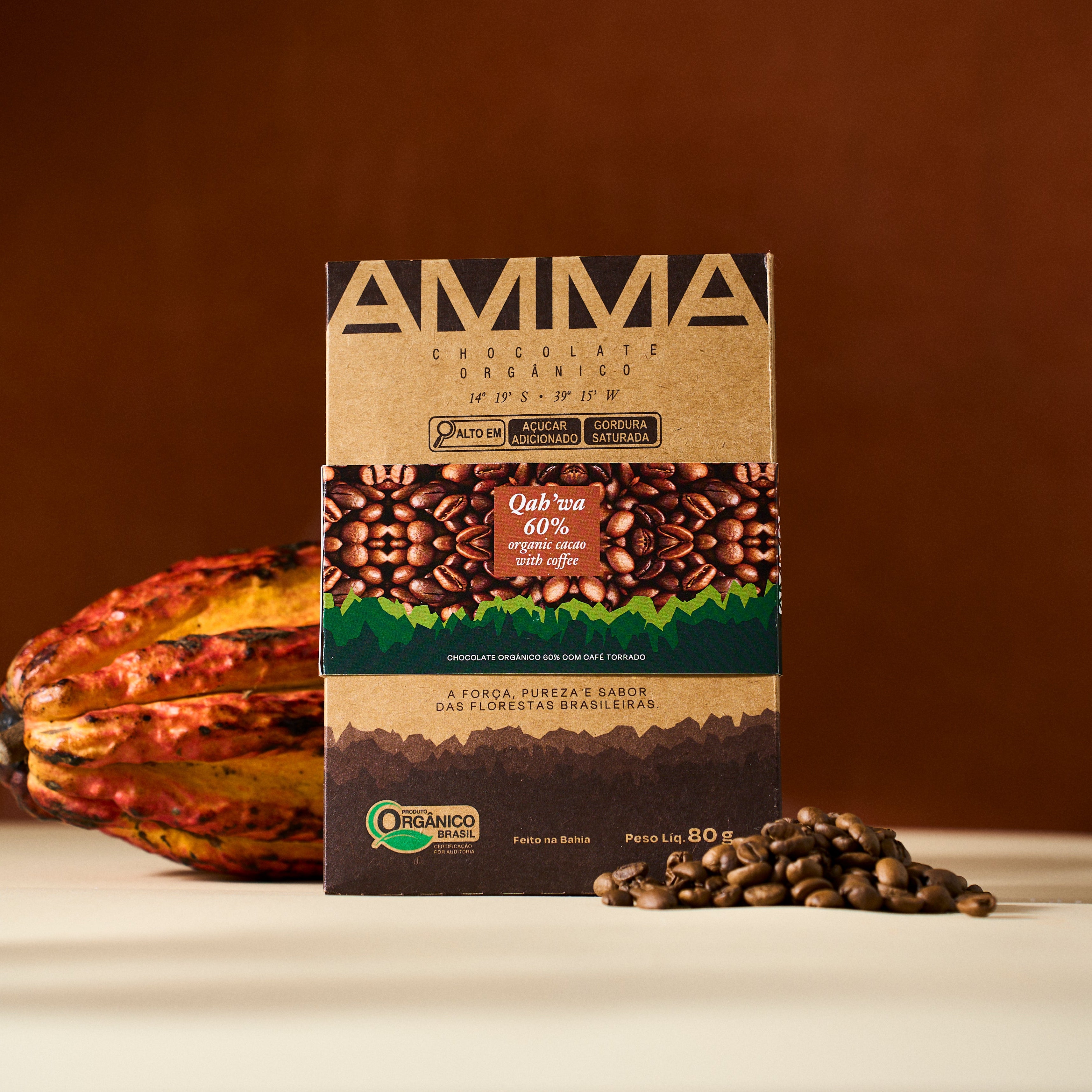 Chocolate Orgânico Qahwa 60% Cacau com Café 80g