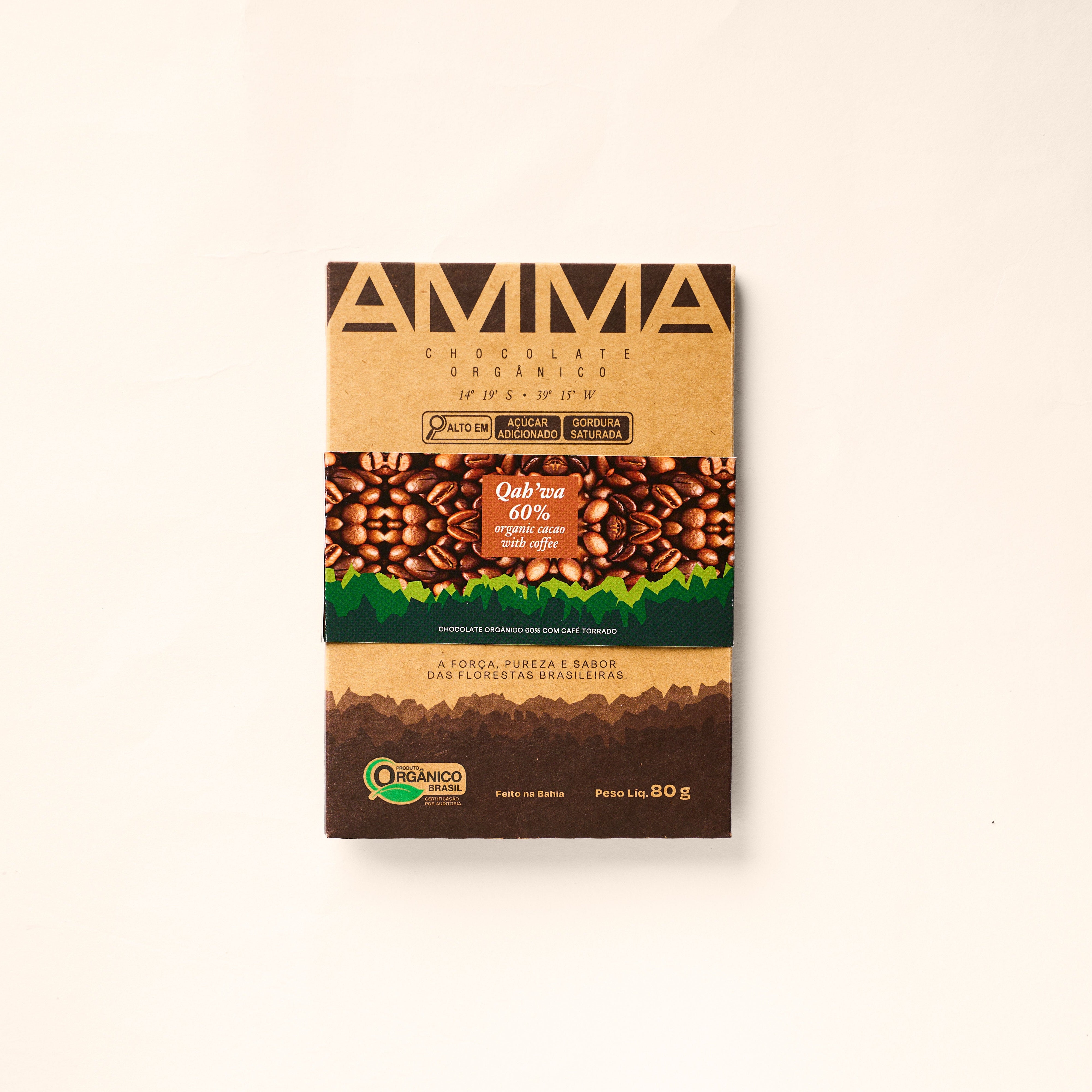 Chocolate Orgânico Qahwa 60% Cacau com Café 80g
