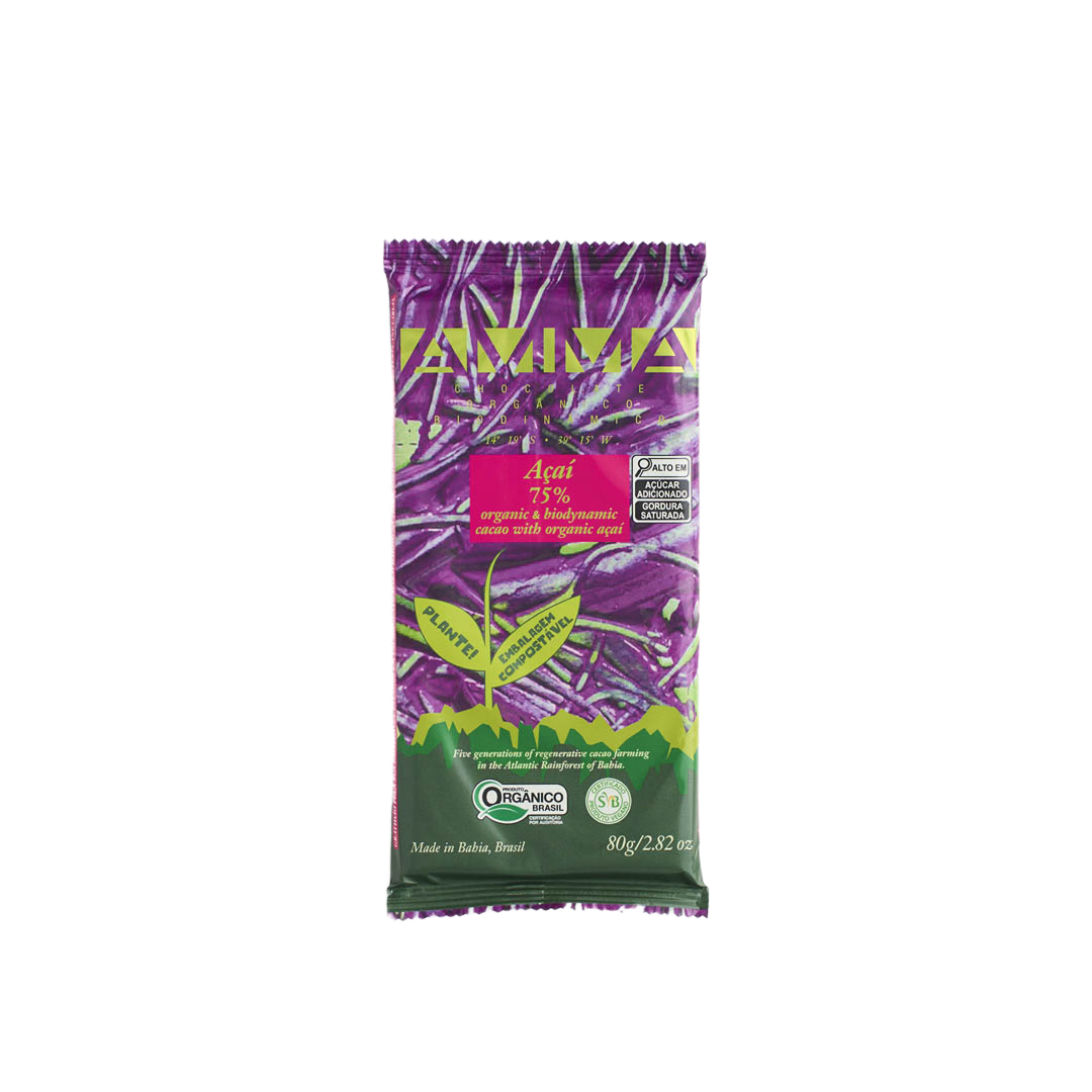 Chocolate Biodinâmico Açaí 75% Cacau com Açaí 80g