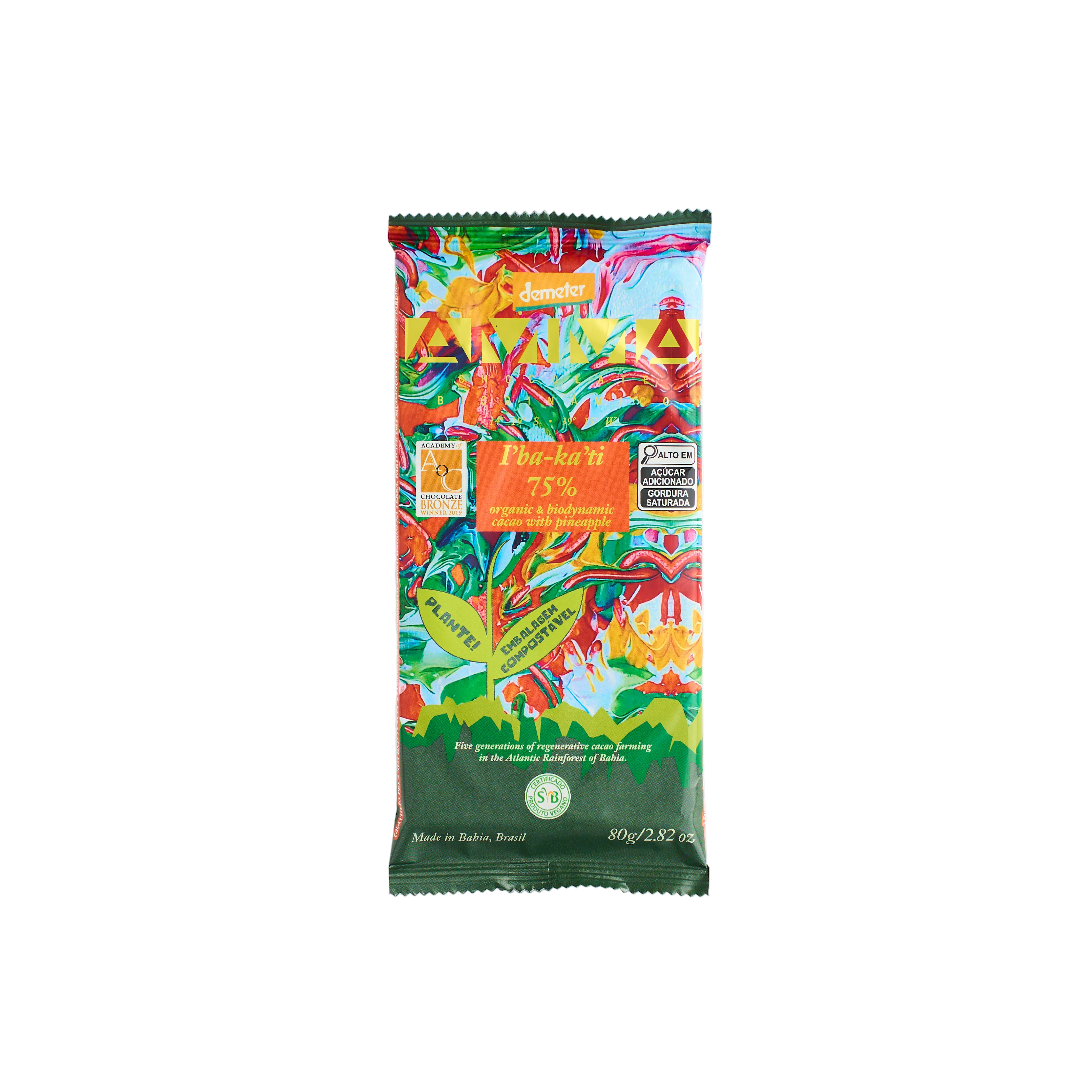 Chocolate Biodinâmico Ibakati 75% Cacau com Abacaxi 80g