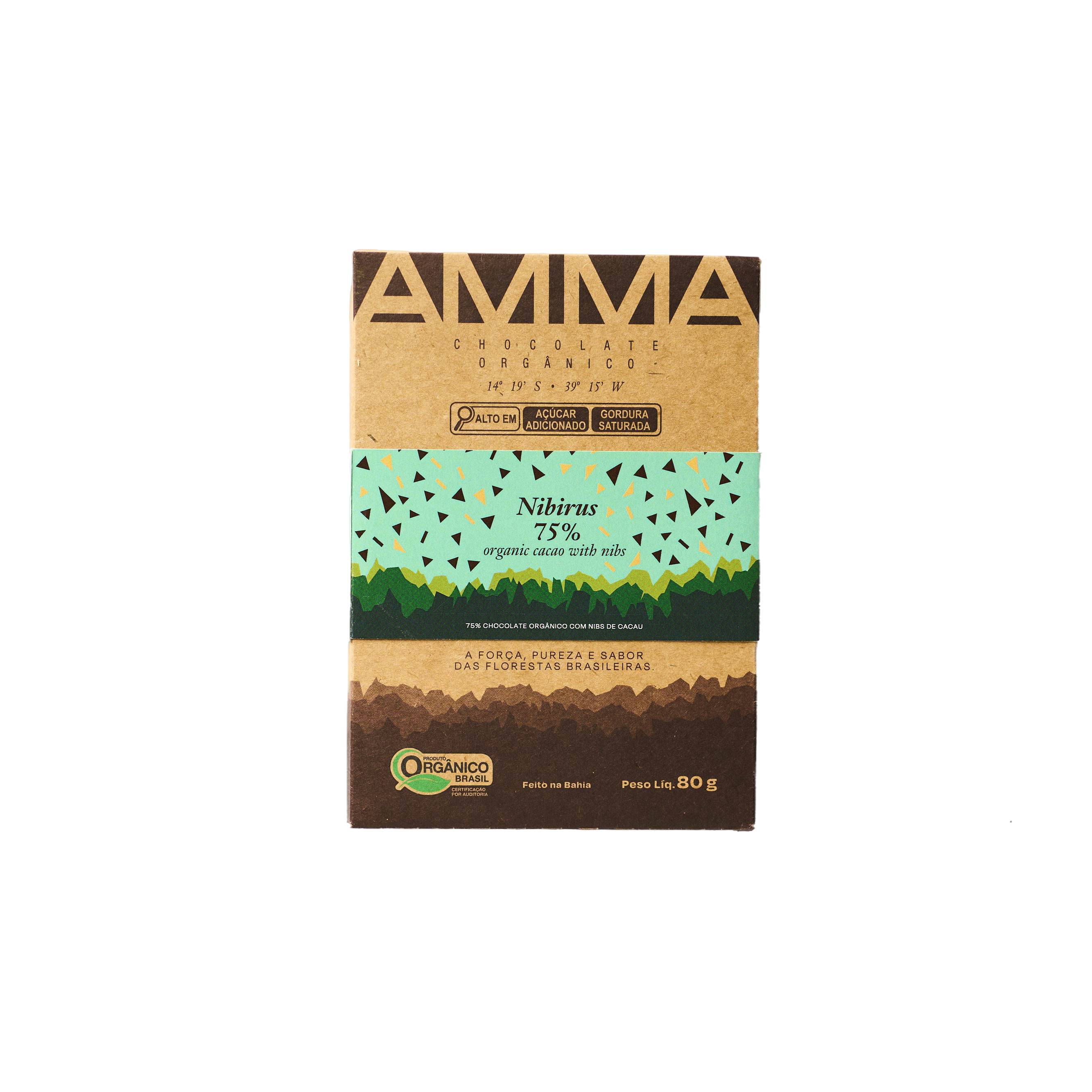 Chocolate Orgânico Nibirus 75% Cacau Com Nibs 80g