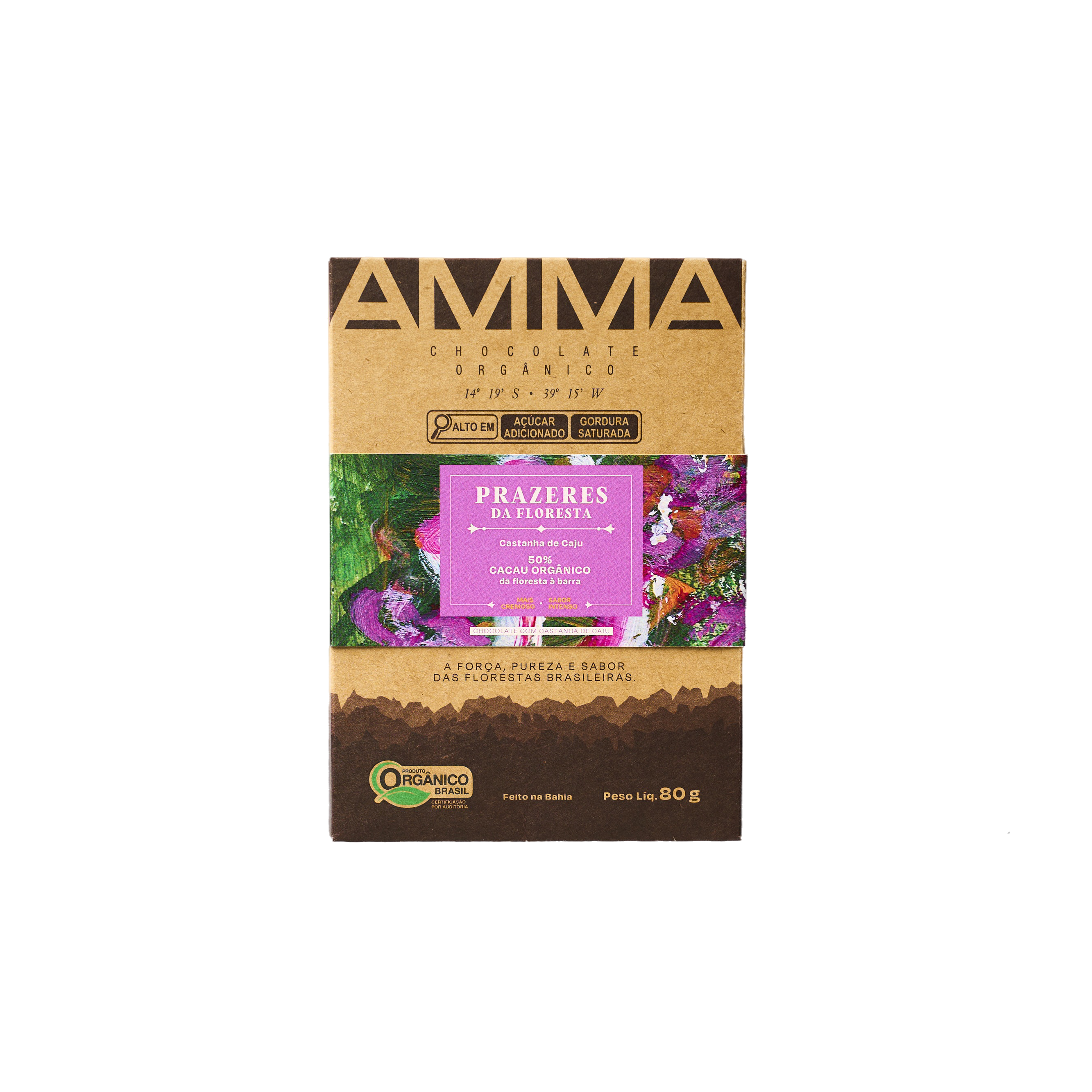 Chocolate Orgânico 50% Castanha De Caju 80g
