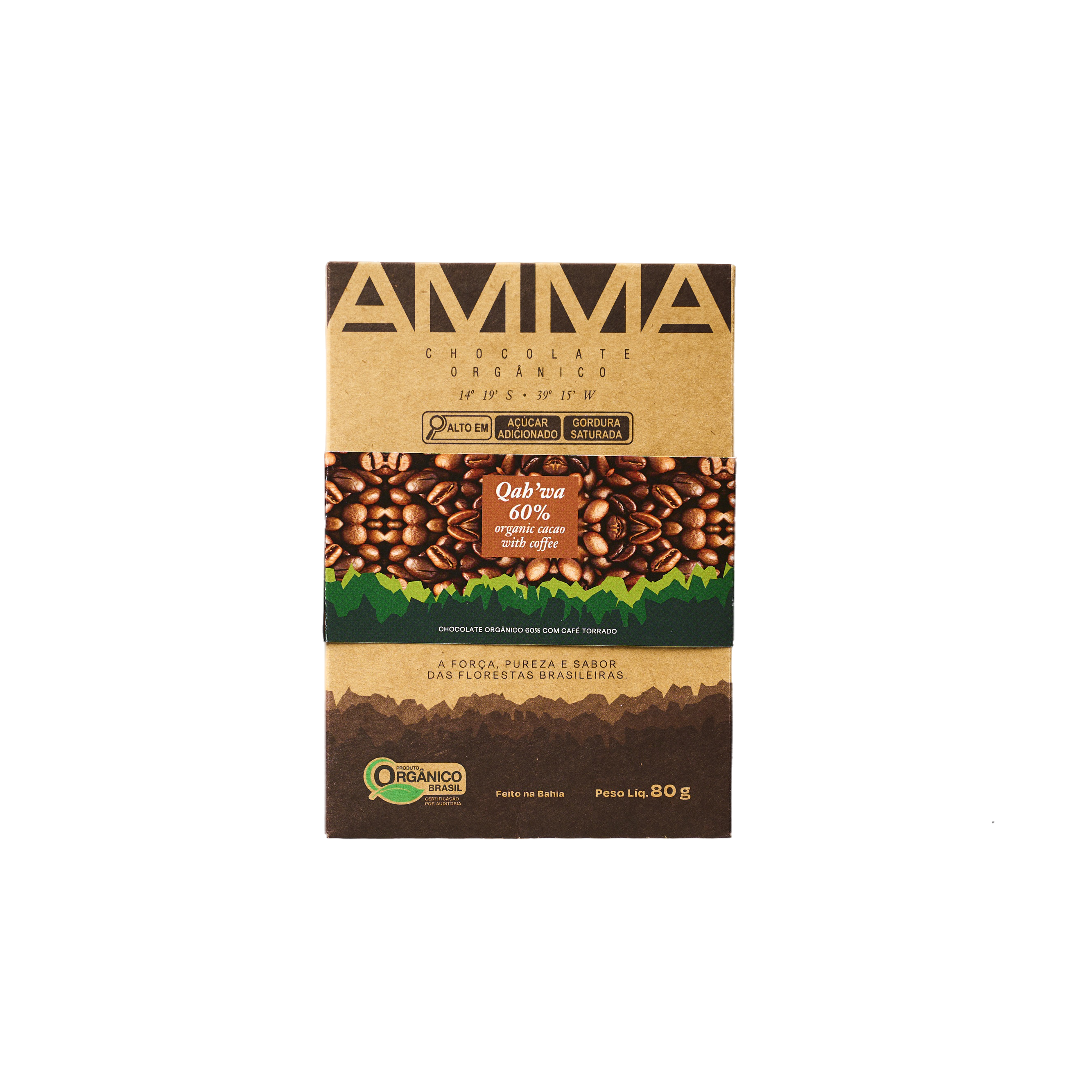 Chocolate Orgânico Qahwa 60% Cacau com Café 80g