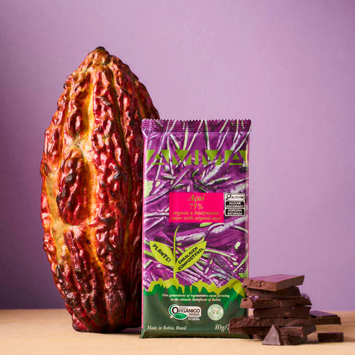 Chocolate Biodinâmico Açaí 75% Cacau com Açaí 80g