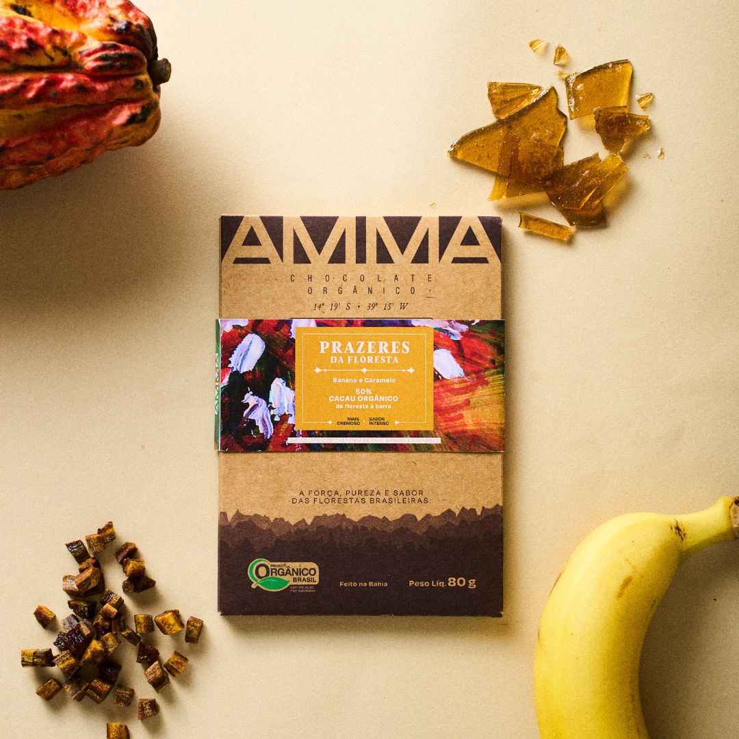 Chocolate Orgânico 50% Castanha De Caju, Banana e Caramelo 80g