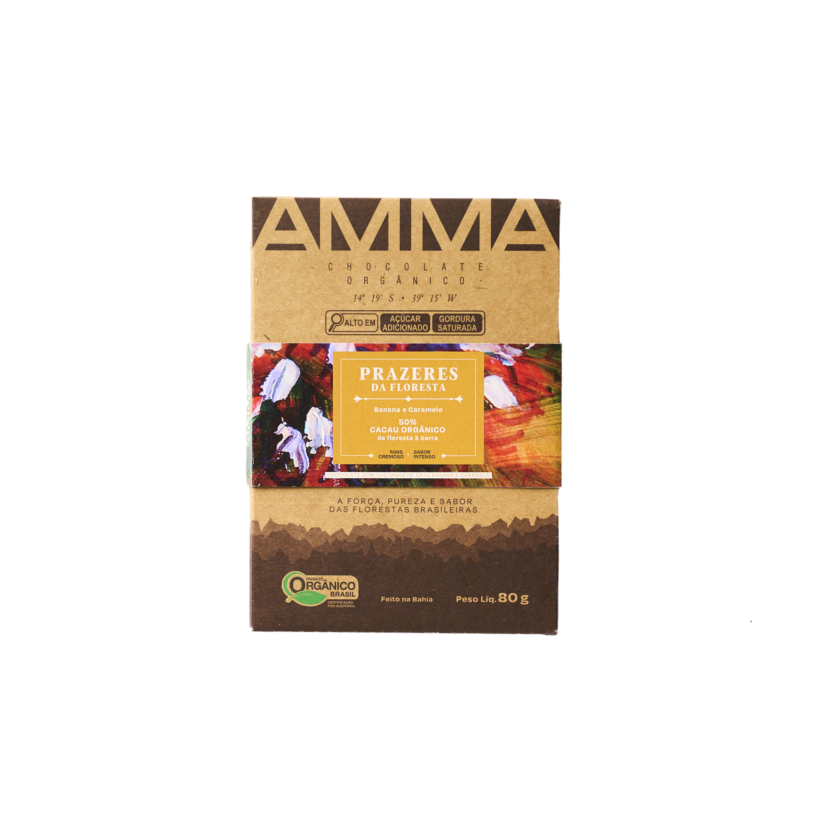 Chocolate Orgânico 50% Castanha De Caju, Banana e Caramelo 80g