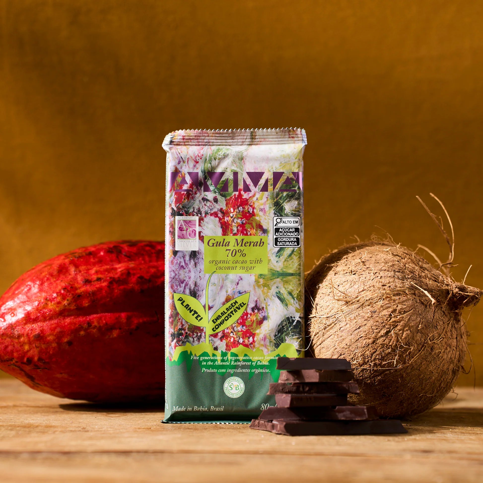 Chocolate Orgânico Gula Merah 70% Cacau com Açúcar de Coco 80g