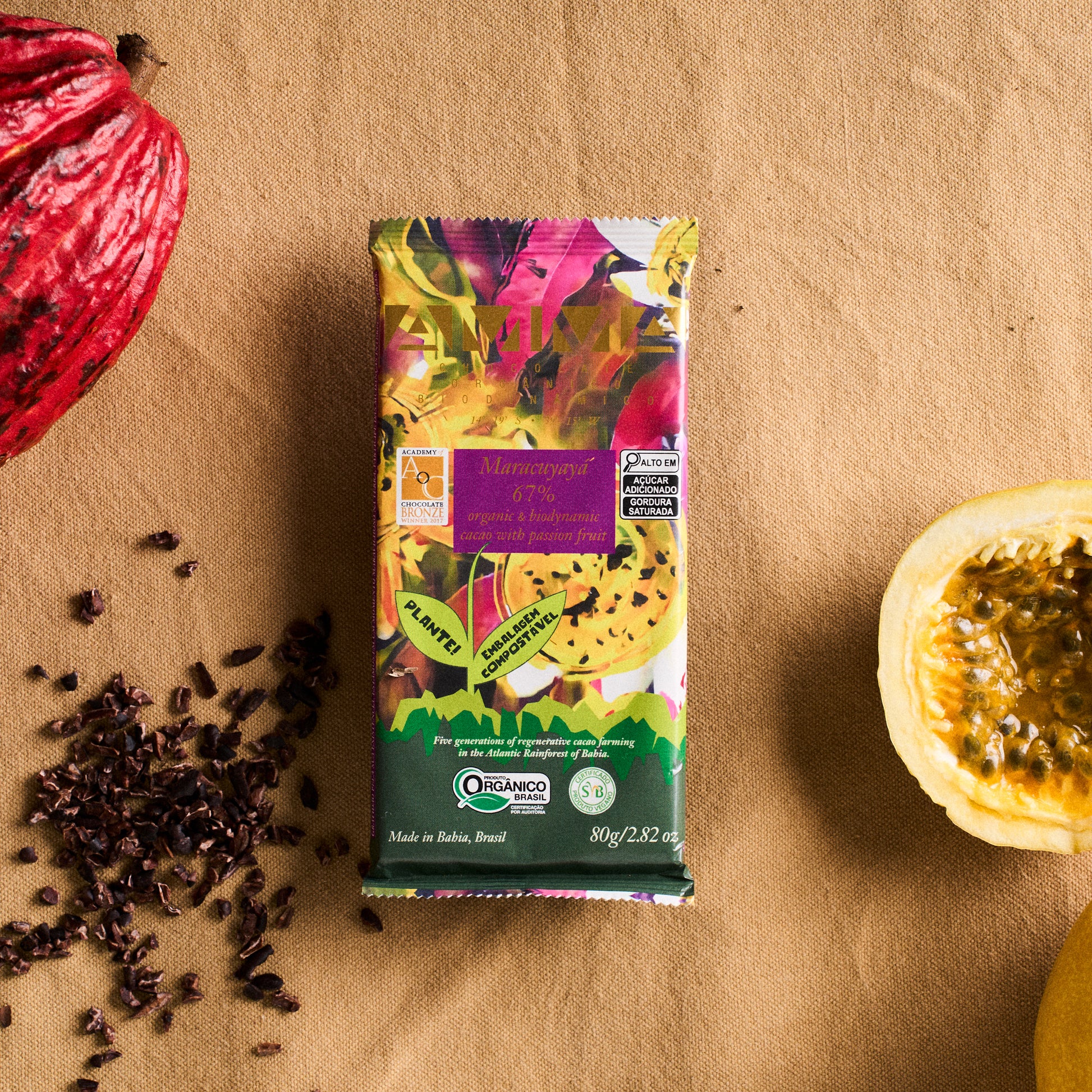 Chocolate Biodinâmico Maracuyayá 67% Cacau com Maracujá 80g