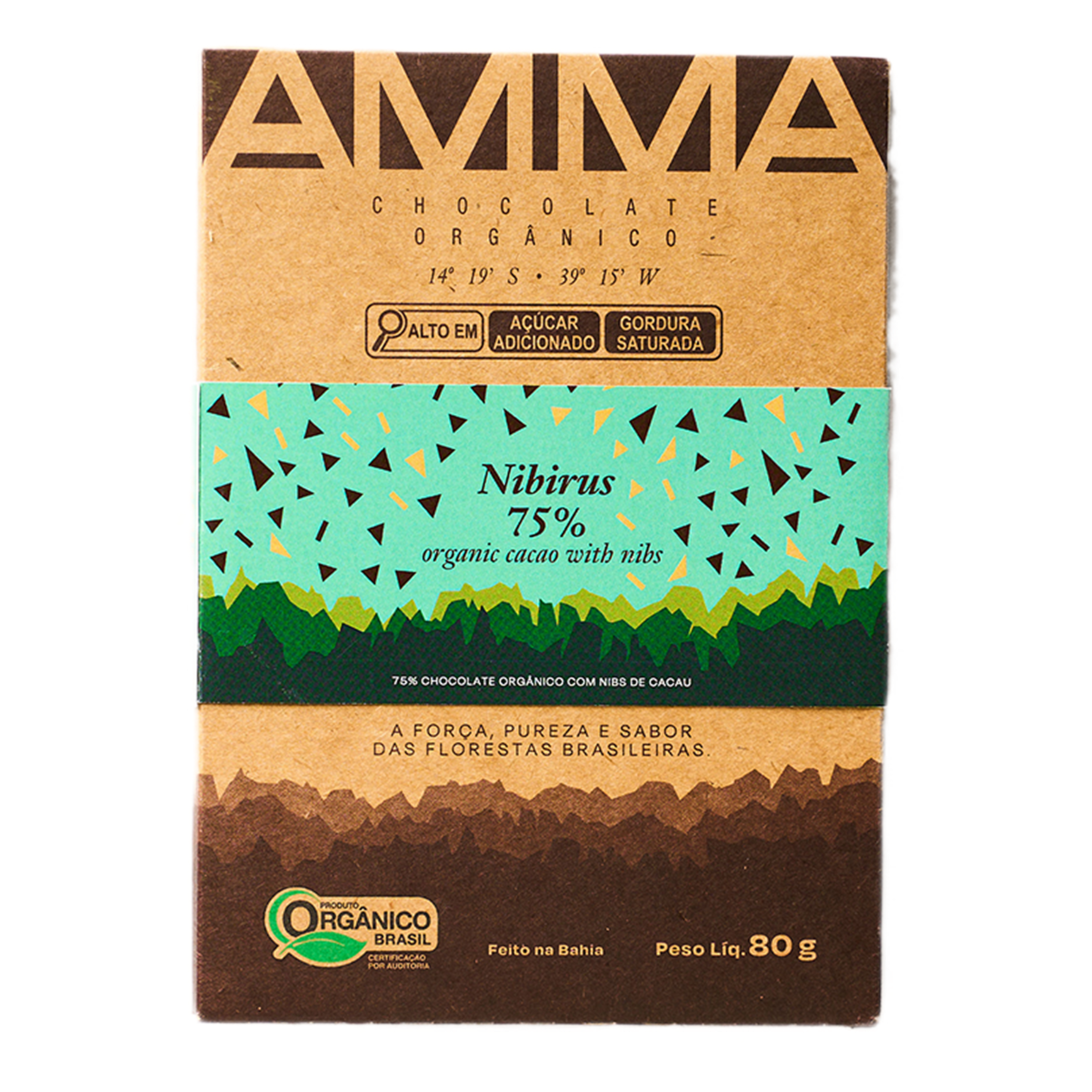 Chocolate Orgânico Nibirus 75% Cacau Com Nibs 80g