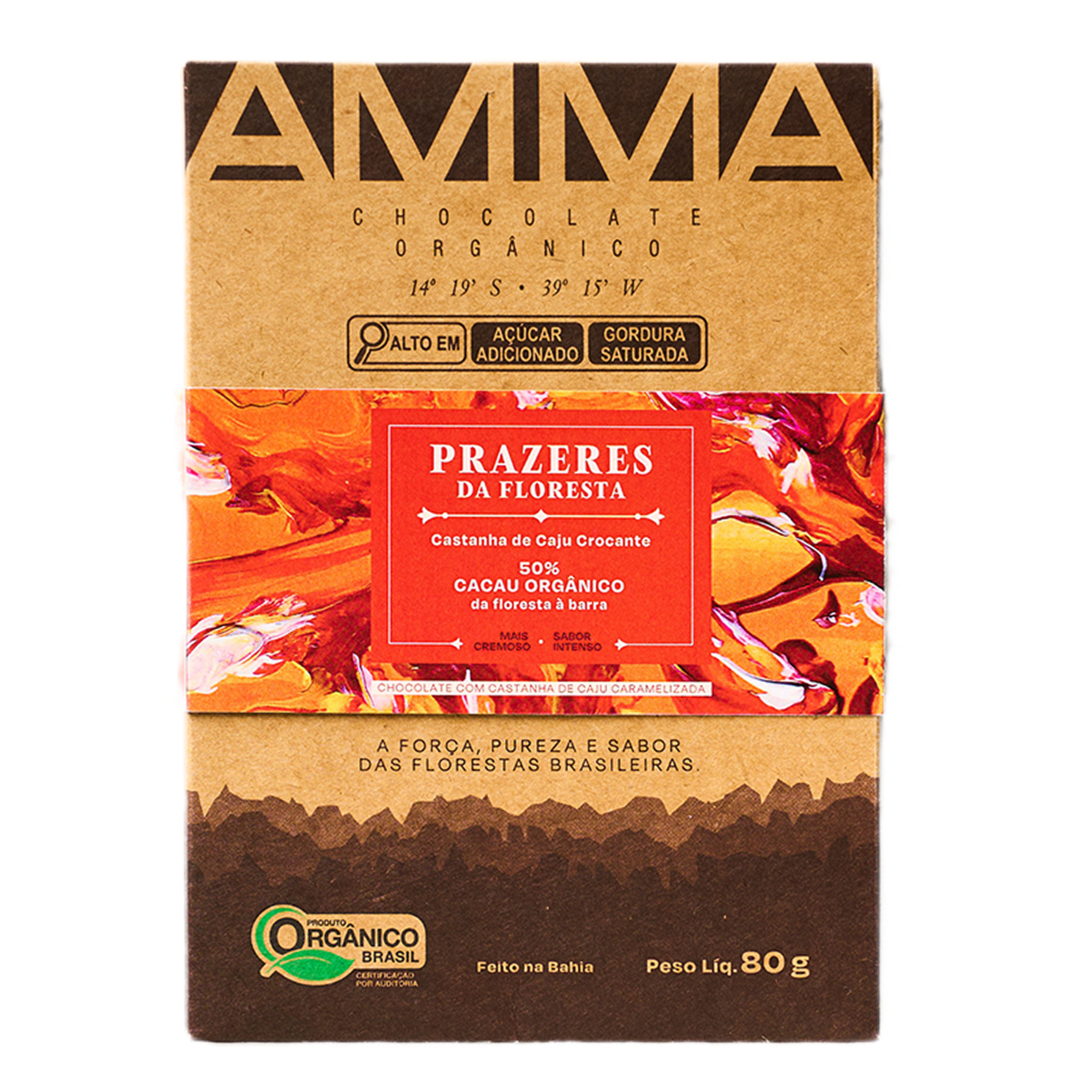 Chocolate Orgânico 50% Castanha De Caju Caramelizada 80g
