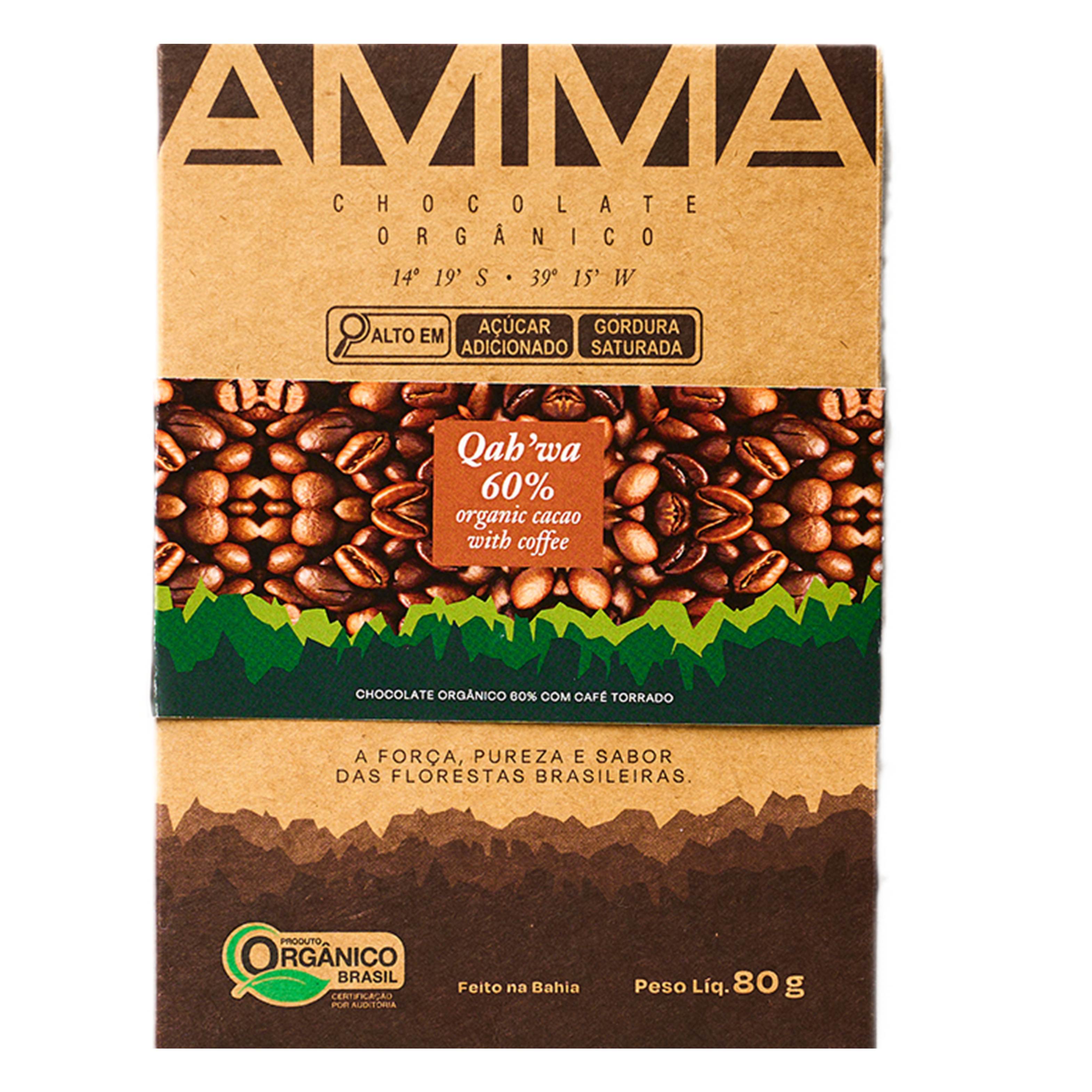 Chocolate Orgânico Qahwa 60% Cacau com Café 80g